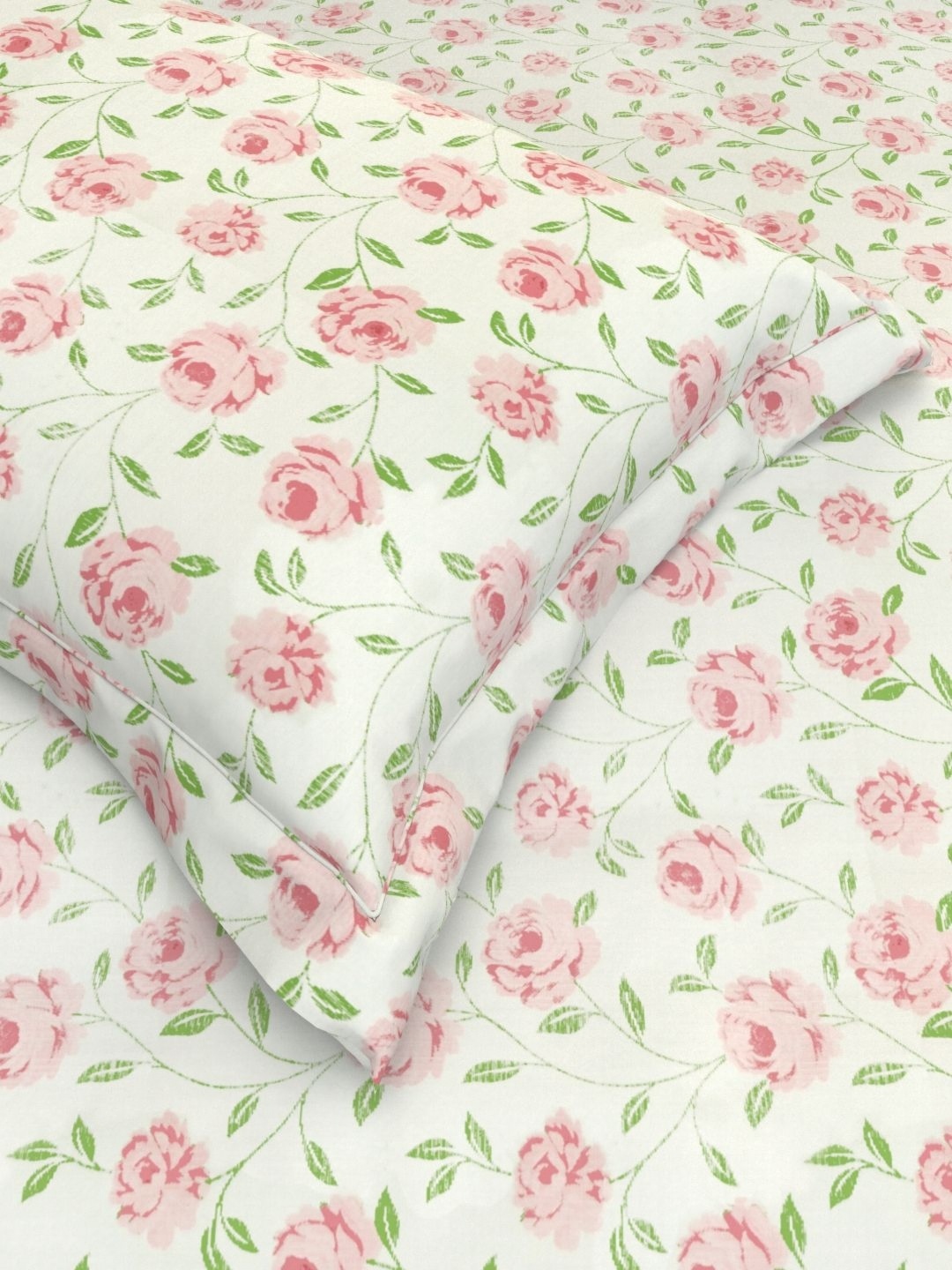 

THE WHITE MOSS White & Pink Floral 220 TC Queen Bedsheet with 2 Pillow Covers
