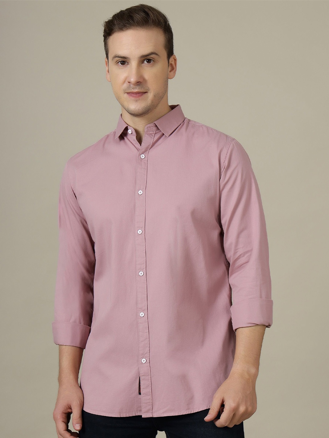 

Gavin Paris Men Relaxed Spread Collar Solid Cotton Semiformal Shirt, Peach