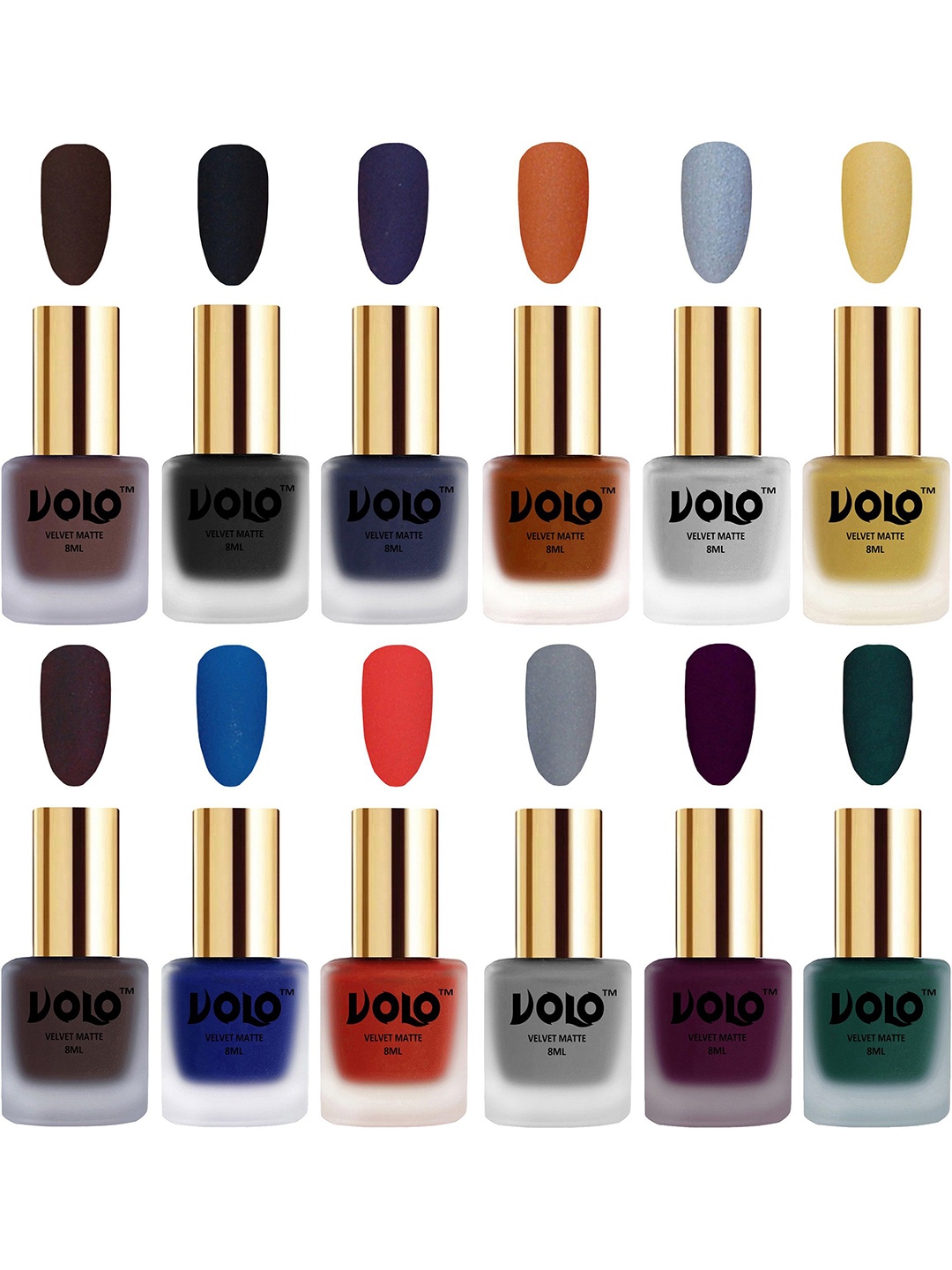

VOLO Set Oof 12 Velvet Matte Nail Polish - 8 ml Each, Multi