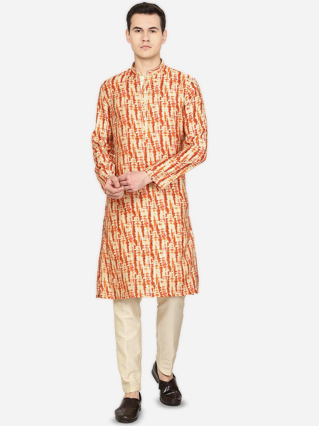 

THE KURTA COMPANY Men Sequinned Pathani Kurta, Orange