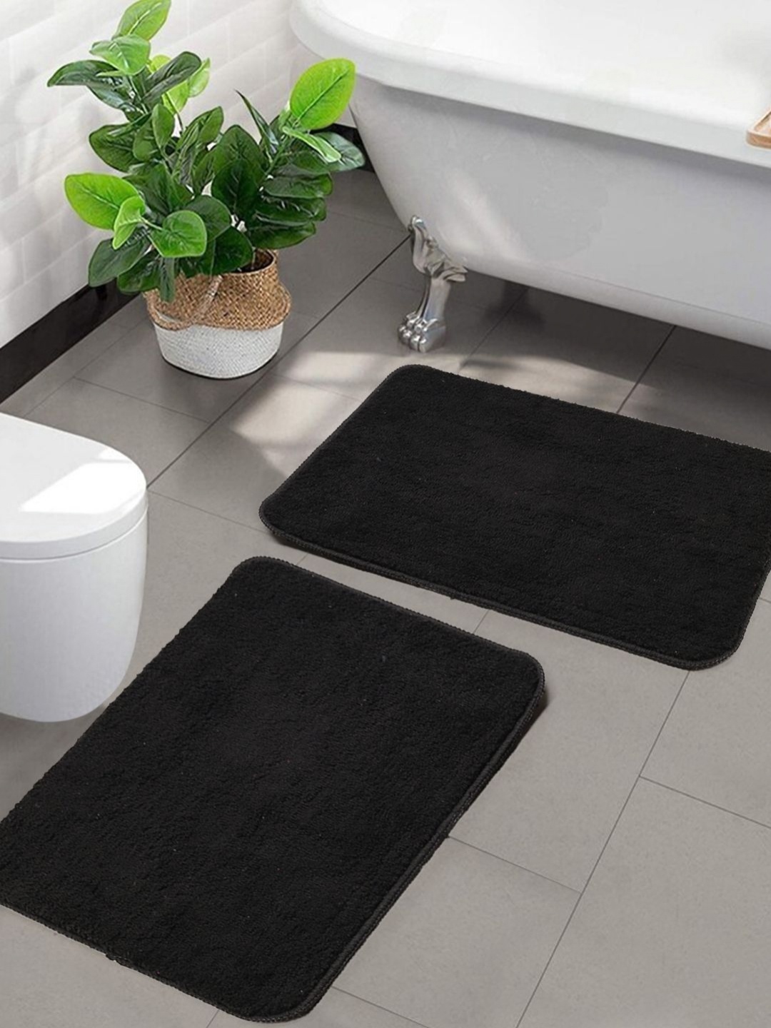 

Saral Home Black 2 Pieces Microfibre Anti Skid Bath Mats