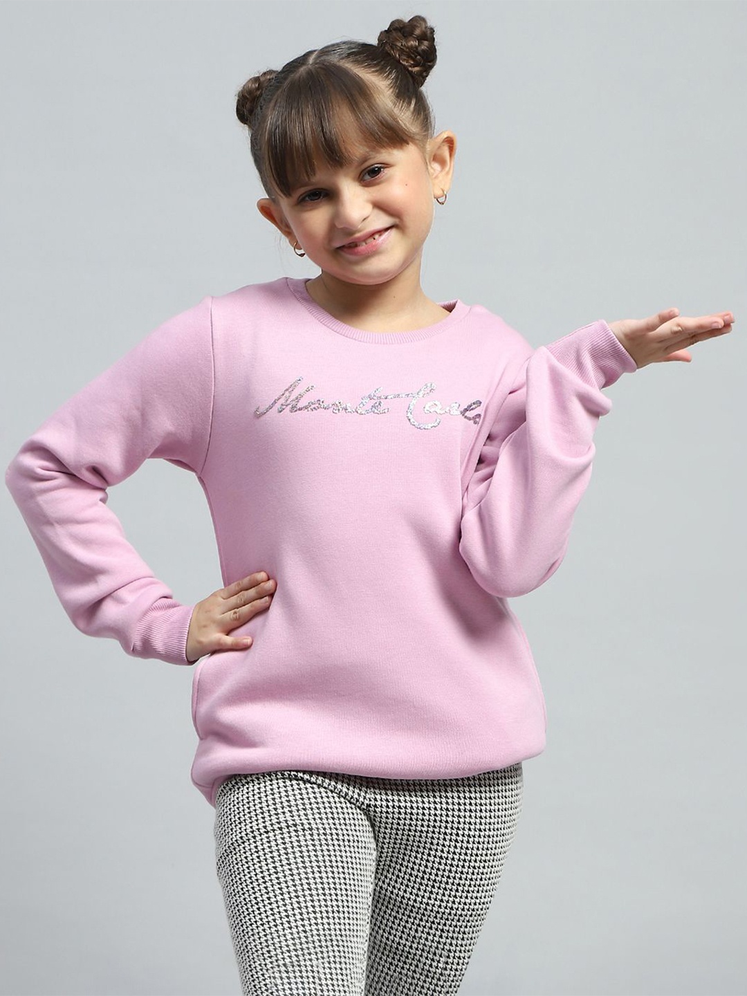

Monte Carlo Girls Typography Printed Embellished Round Neck Cotton Sweatshirt, Pink