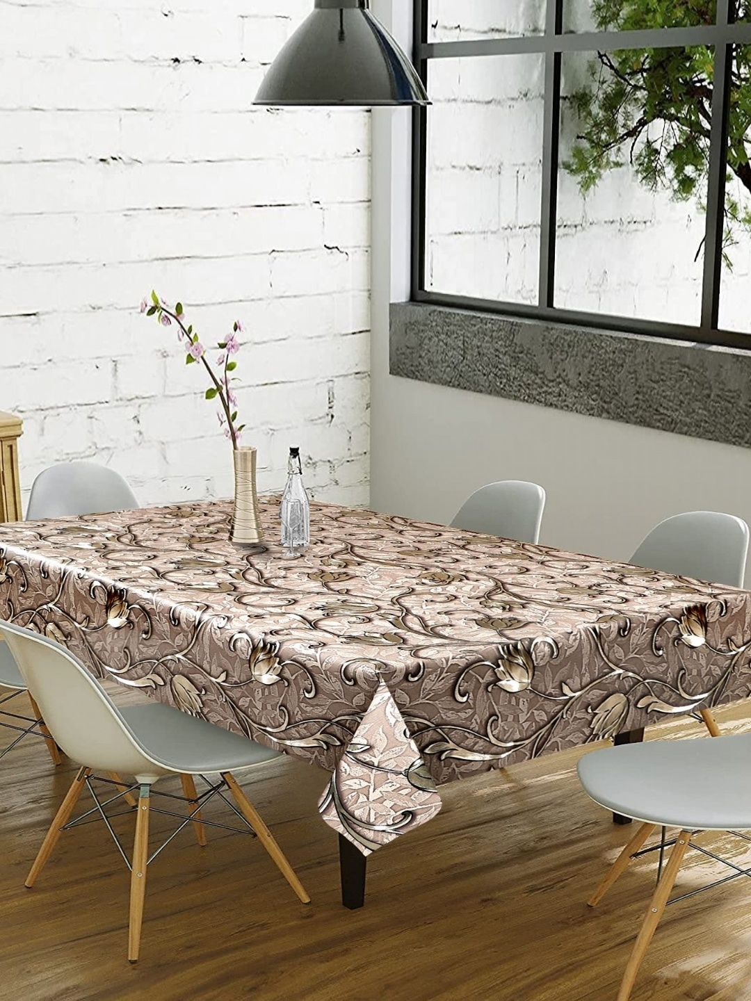 

LooMantha Brown & White Floral Waterproof 6-Seater Table Cover