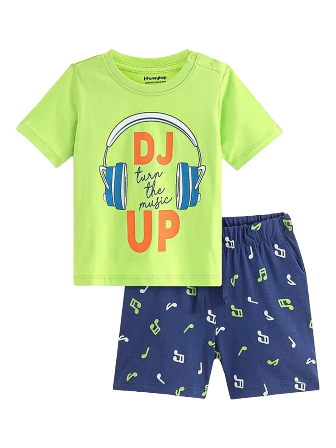 

Honeyhap Boys Pure Cotton Printed Night suit, Green