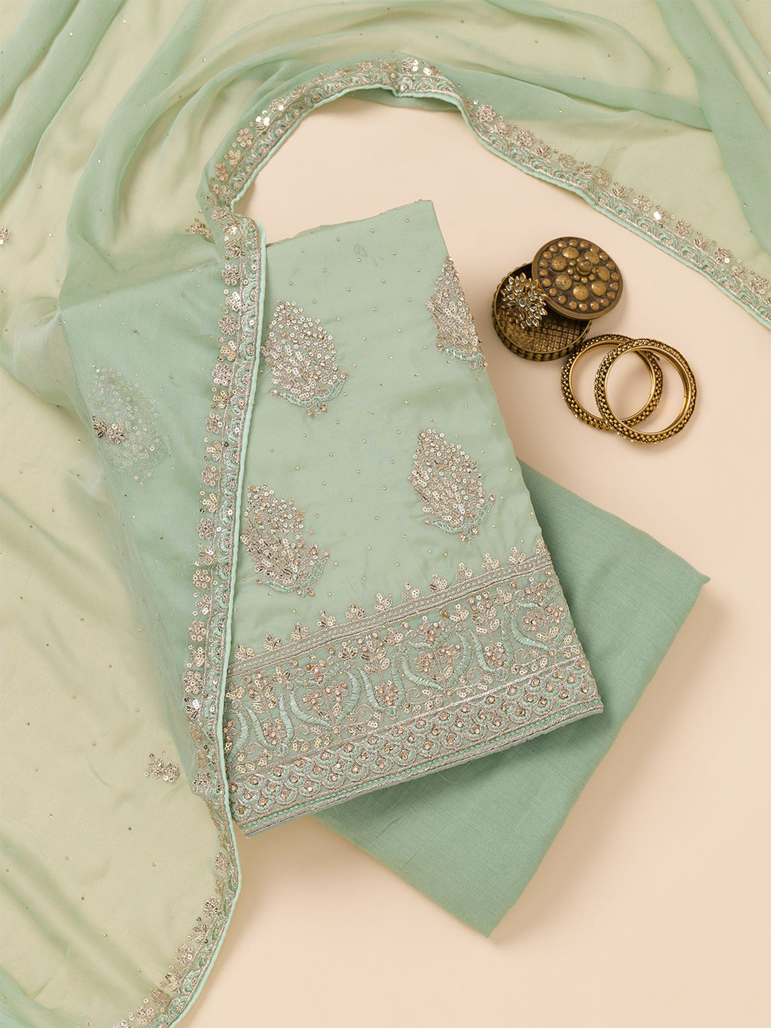 

Koskii Floral Embroidered Unstitched Dress Material, Green