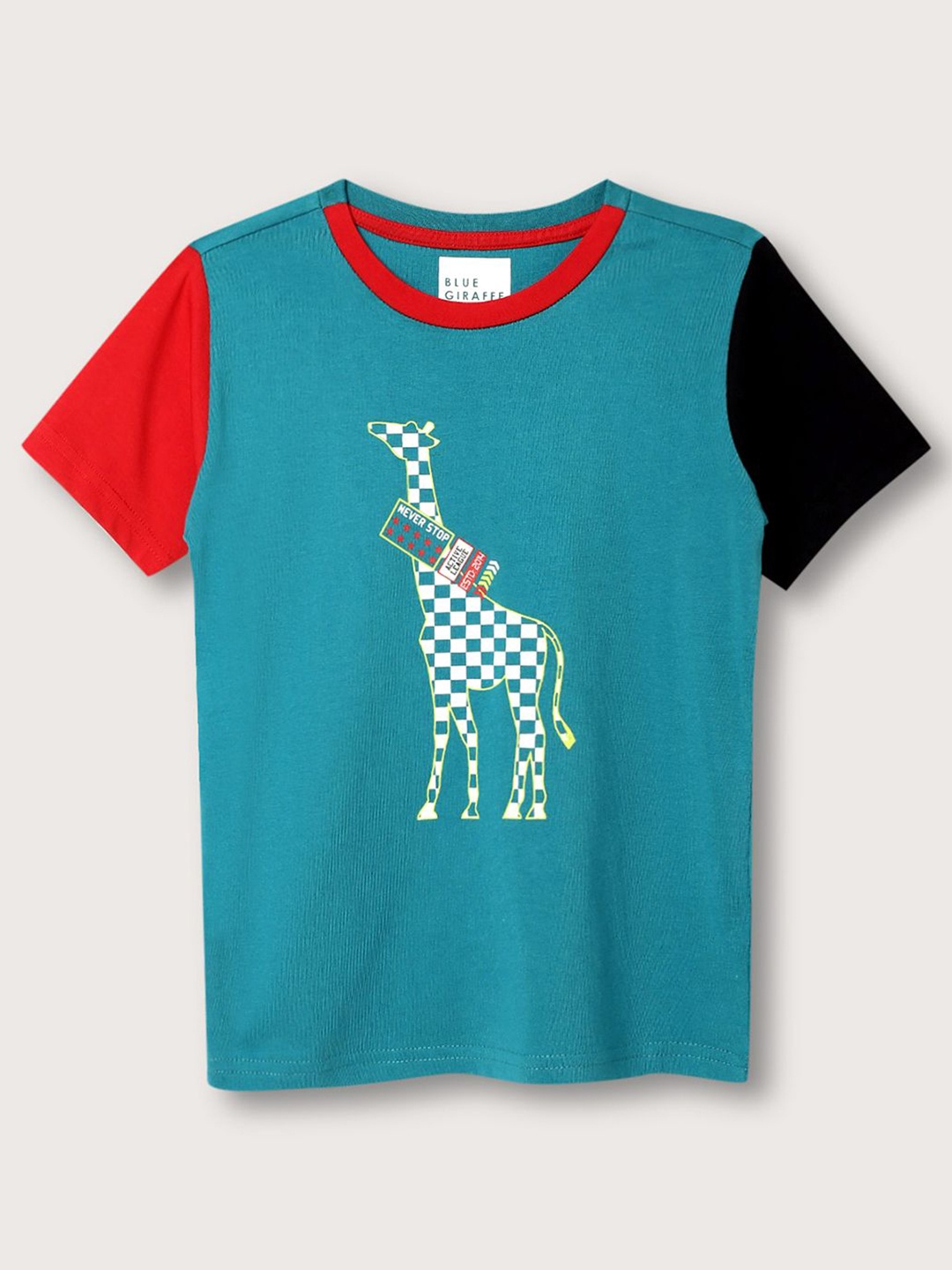 

Blue Giraffe Boys Graphic Printed Round Neck Cotton T-shirt, Teal