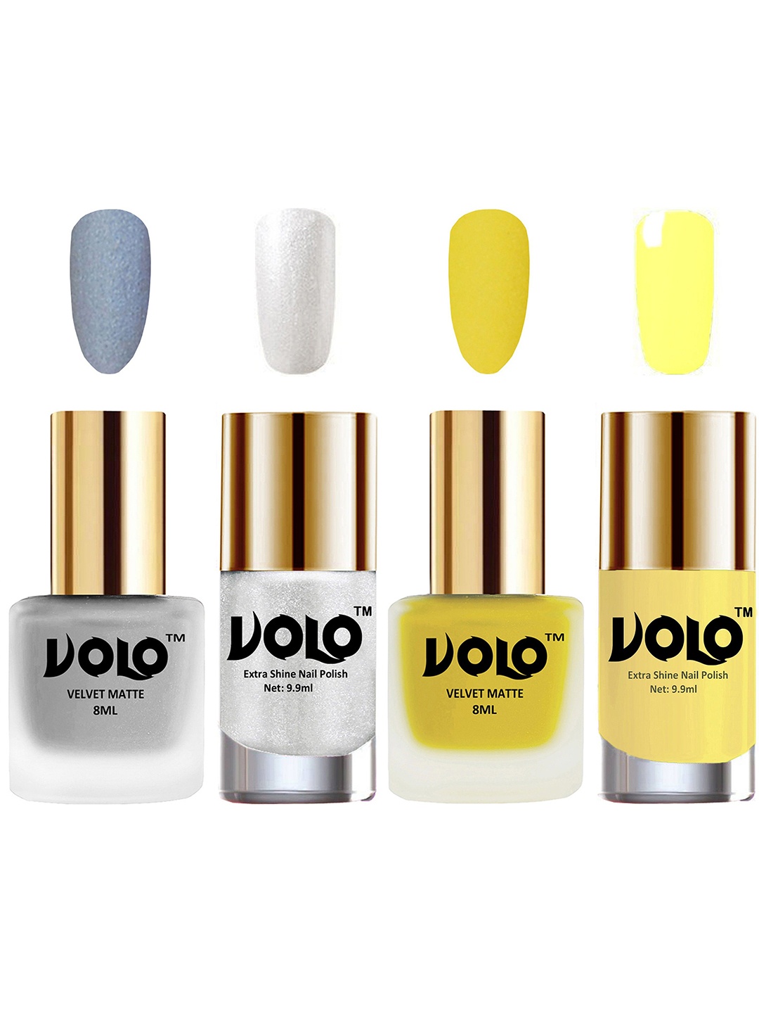 

VOLO Set Of 4 Velvet Matte & Extra Shine Nail Polish - 8 ml & 9.9 ml Each- 33-40-46-29, Multi