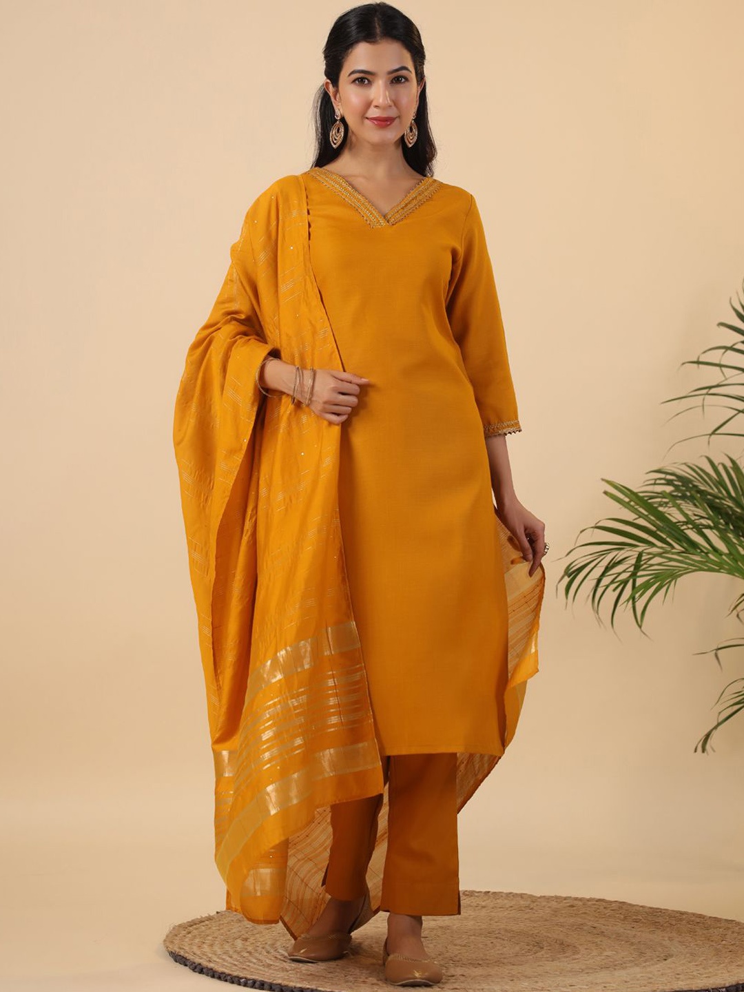

KALINI Women Gotta Patti Kurta with Trousers & With Dupatta, Mustard