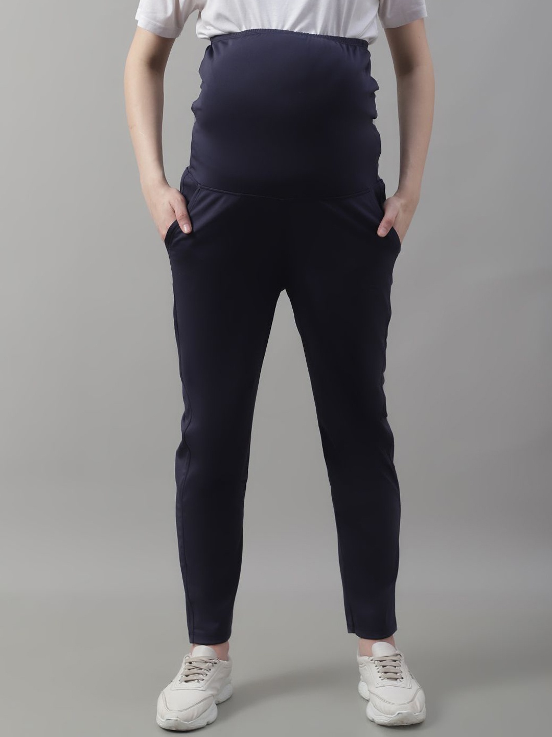 

Frempy Women Mid-Rise Maternity Track Pants, Navy blue