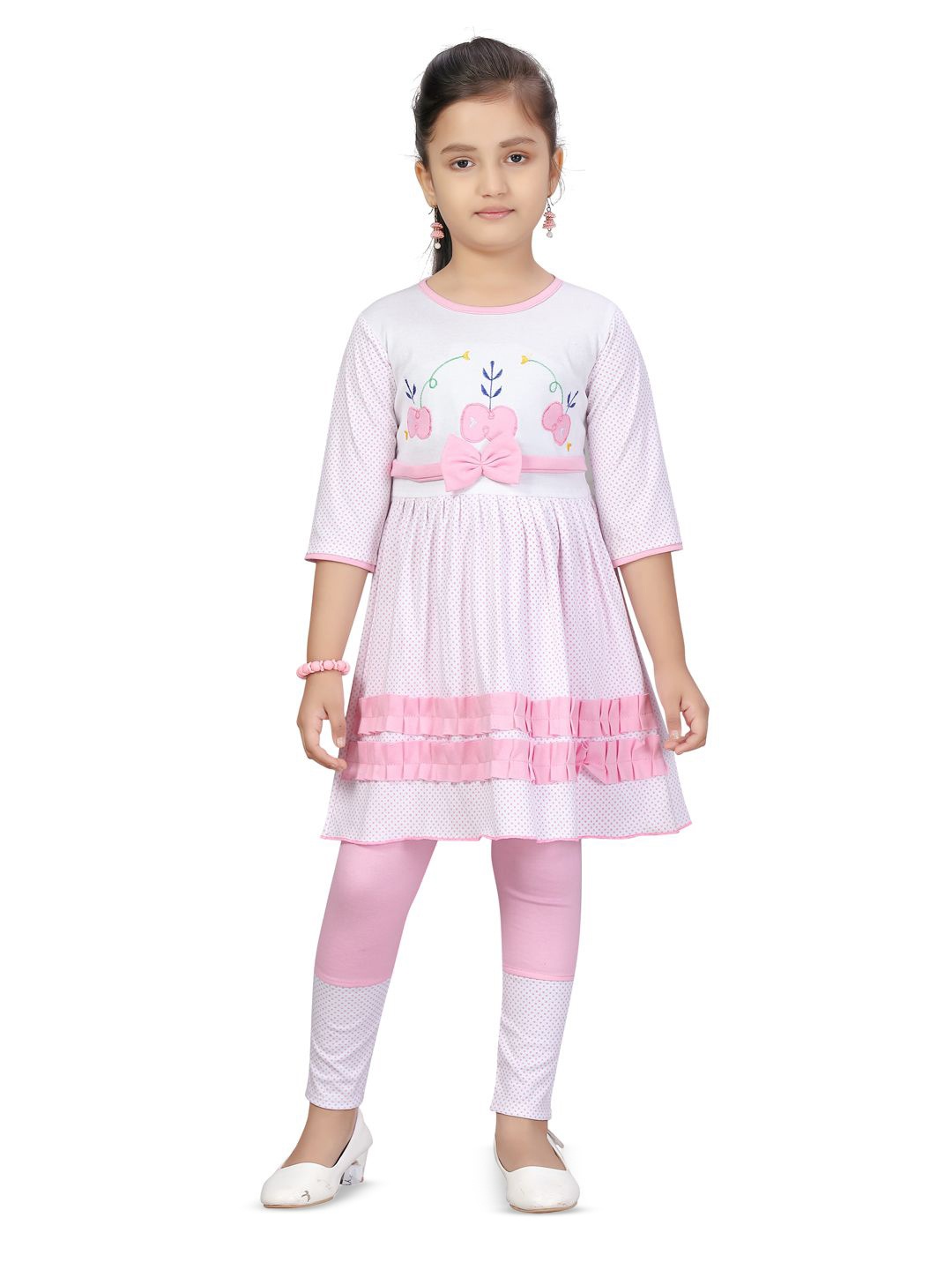 

BAESD Girls Pure Cotton Printed Top & Leggings Clothing Set, White