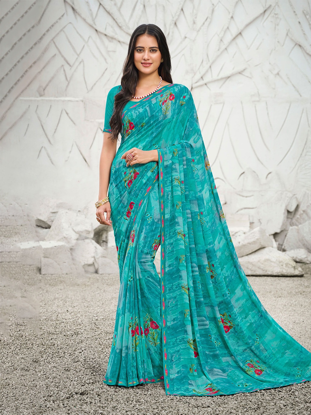 

Laxmipati Floral Printed Designer Saree, Blue