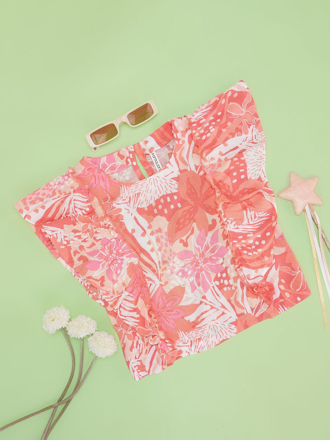 

Pantaloons Junior Girls Floral Printed Round Neck Top, Pink