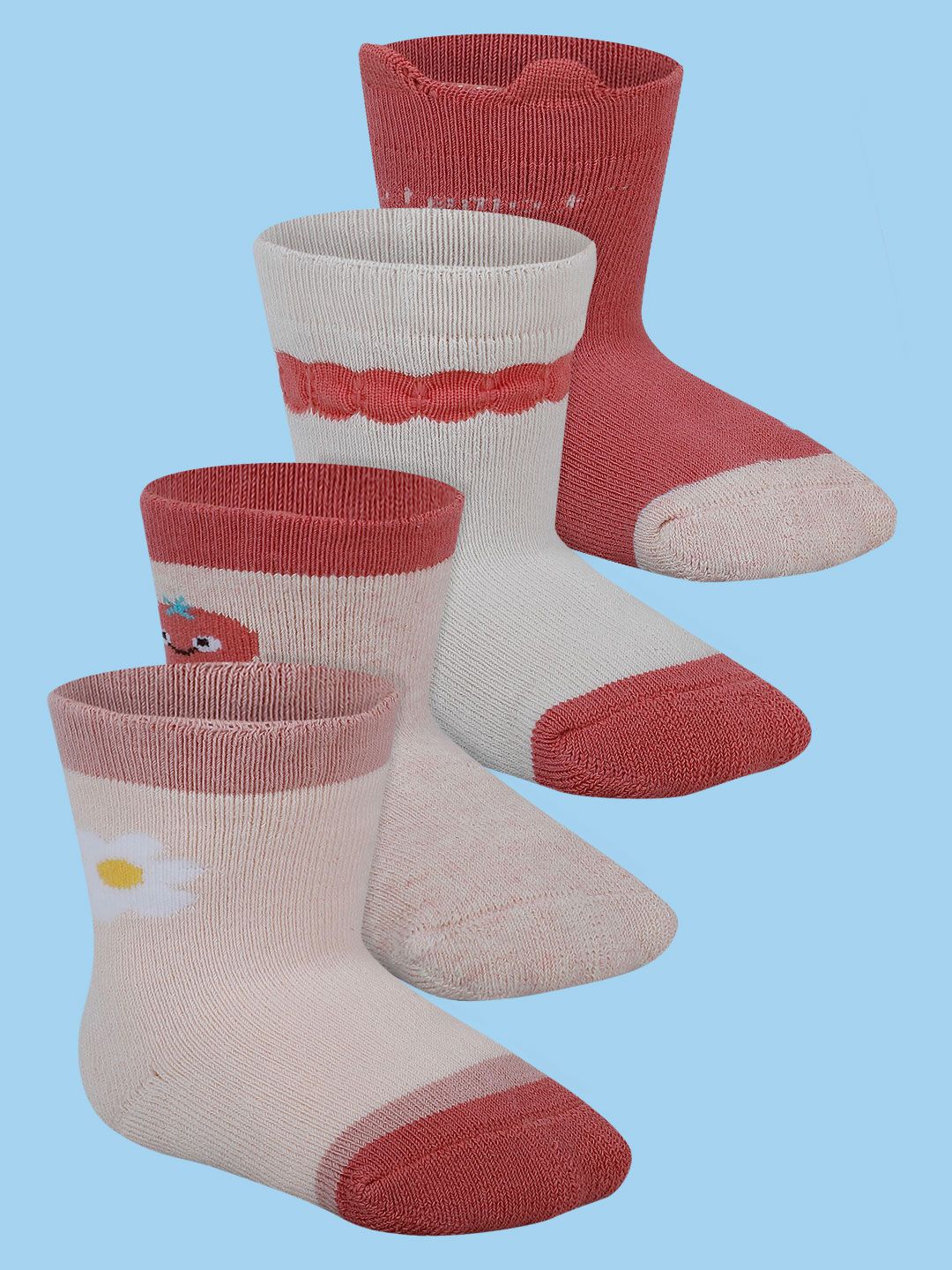 

Baby Moo Girls Pack Of 4 Patterned Cotton Ankle-Length Socks, Red