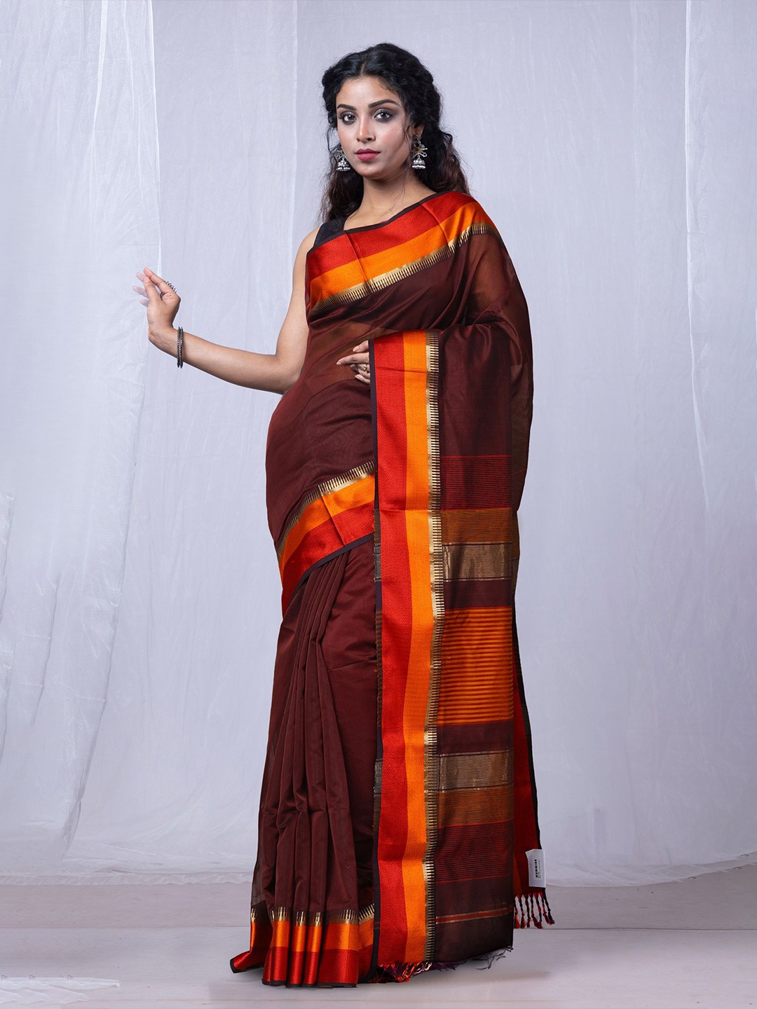 

Unnati Silks Handloom Maheshwari Saree, Brown