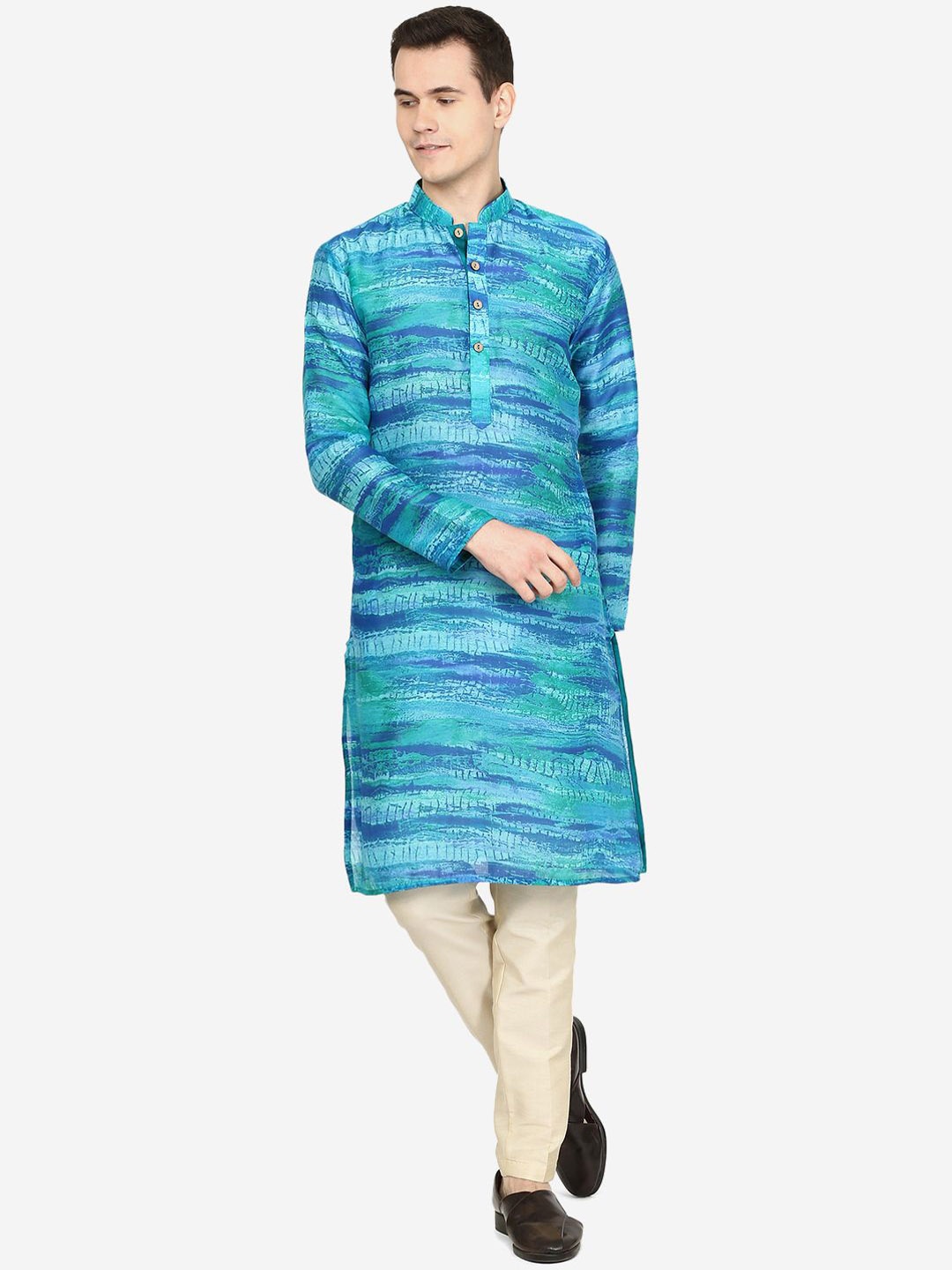 

THE KURTA COMPANY Men Thread Work Kurta, Blue