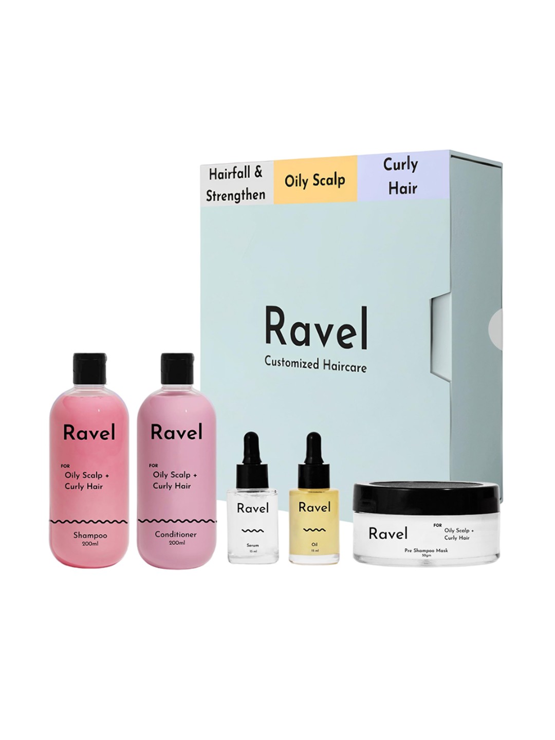 

Ravel Hair fall Control Shampoo Conditioner Mask Serum Oil Gift Set, Pink