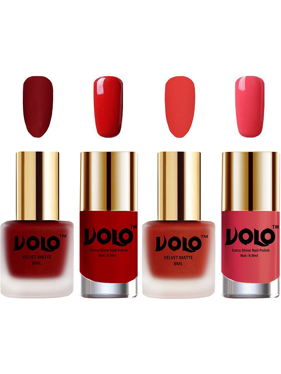 

VOLO Set Of 4 Velvet Matte & Extra Shine Nail Polish-8 ml & 9.9 ml Each Shade 22-44-36-56, Multi