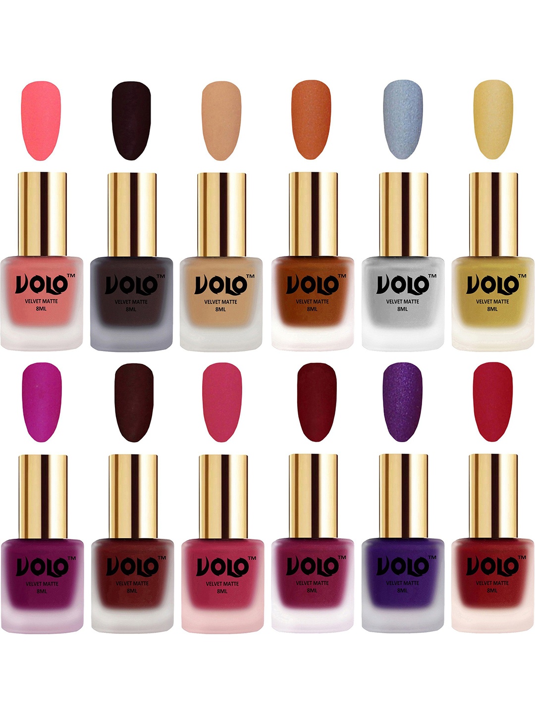 

VOLO Set Of 12 Velvet Matte Nail Polish - 8 ml Each, Multi