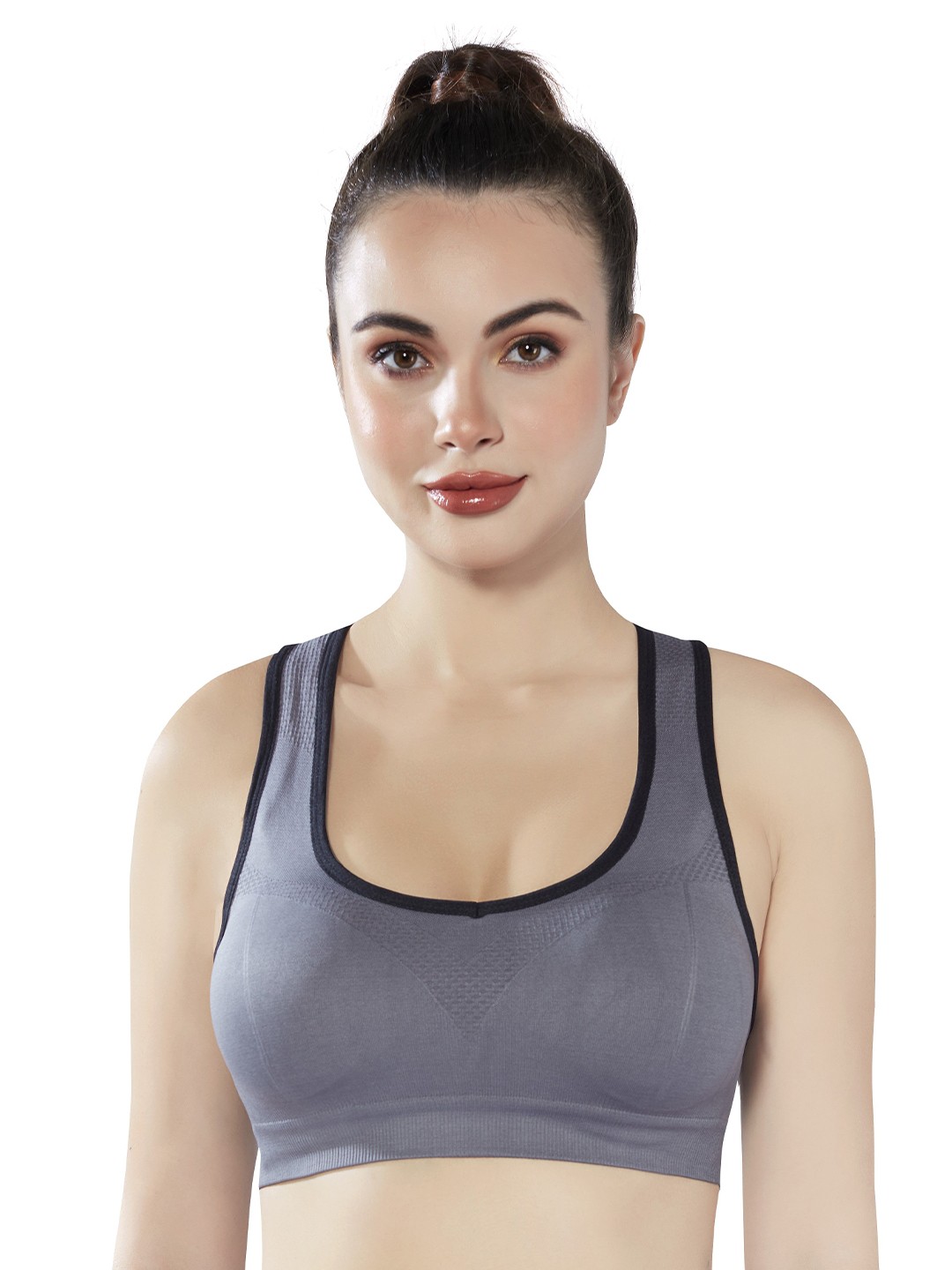 

PLUMBURY Full Coverage Rapid-Dry Racerback Workout Sports Bra, Grey