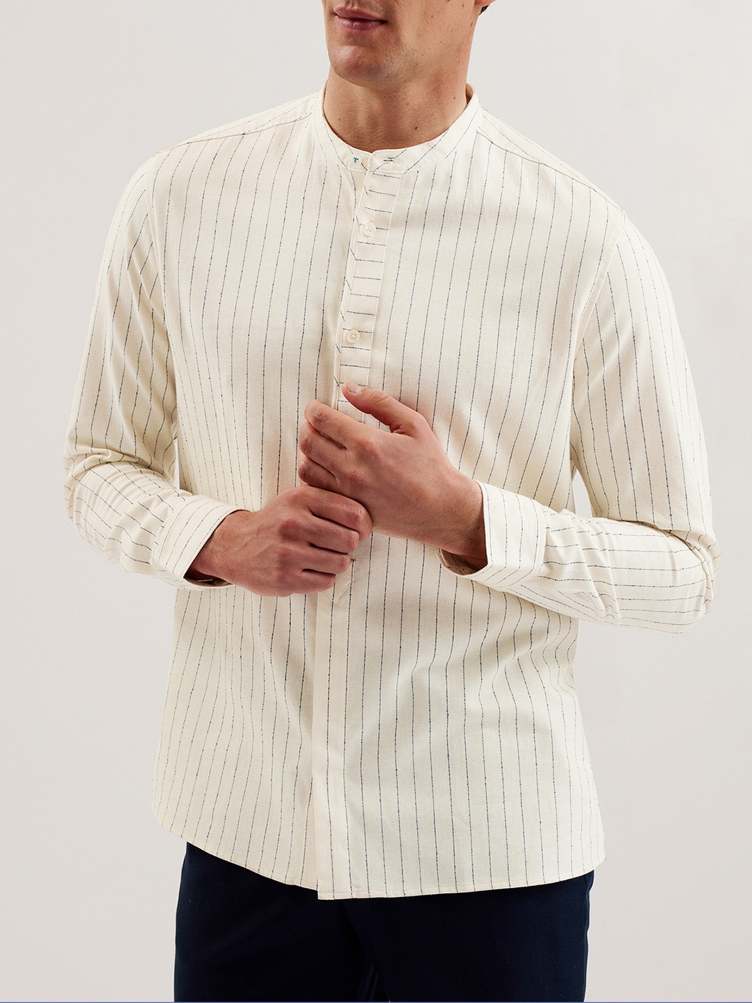 

Ted Baker Men Slim Fit Multi Stripes Opaque Striped Casual Shirt, Cream