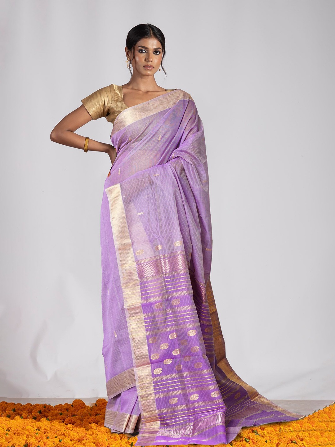 

Unnati Silks Silk Cotton Handloom Maheshwari Saree, Lavender