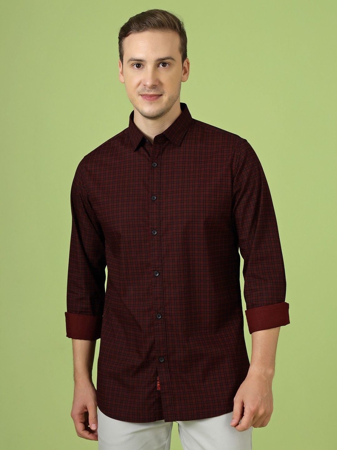 

Gavin Paris Men Relaxed Spread Collar Checked Cotton Semiformal Shirt, Maroon