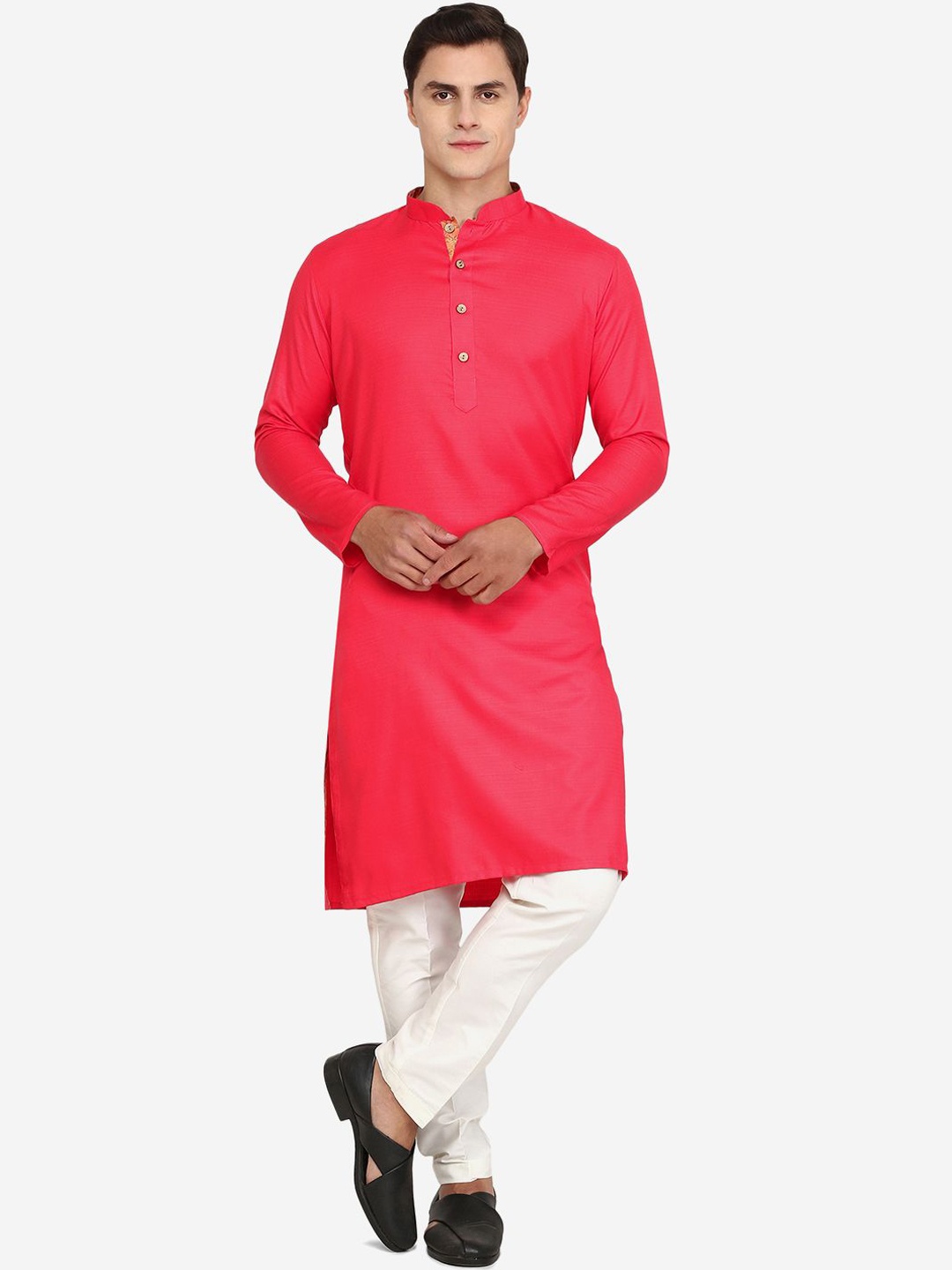 

THE KURTA COMPANY Men Thread Work Kurta, Peach