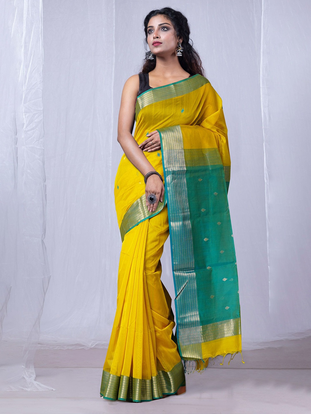 

Unnati Silks Handloom Maheshwari Saree, Yellow
