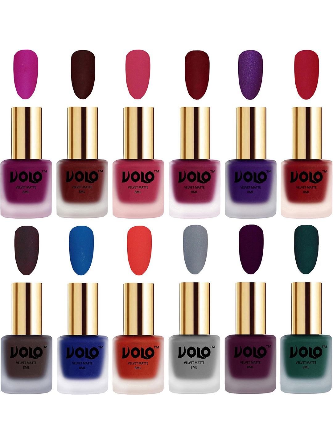 

VOLO Set Of 12 Velvet Matte Nail Polish- 8 ml Each, Multi