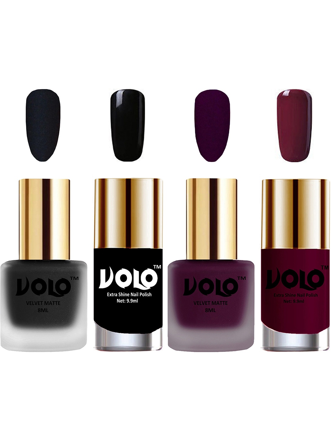 

VOLO Set Of 4 Velvet Matte & Extra Shine Nail Polish - 8 ml & 9.9 ml Each- 05-46-3-34, Multi