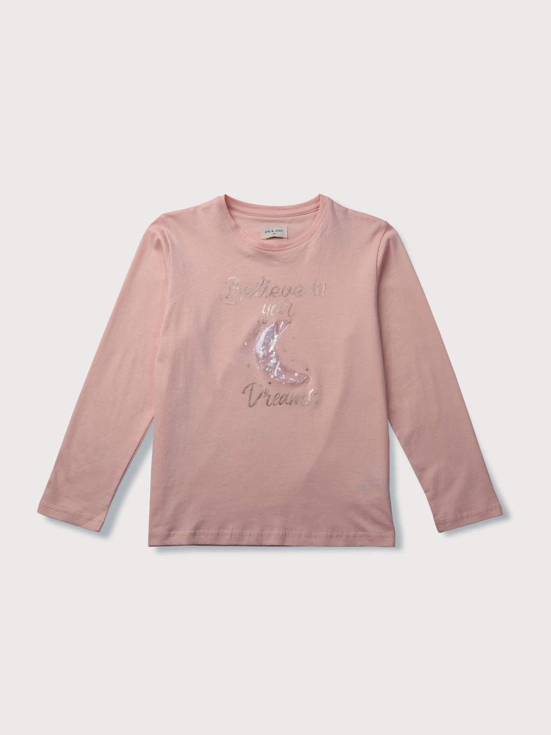 

Gini and Jony Girls Graphic Printed Applique Round Neck Cotton T-Shirt, Peach