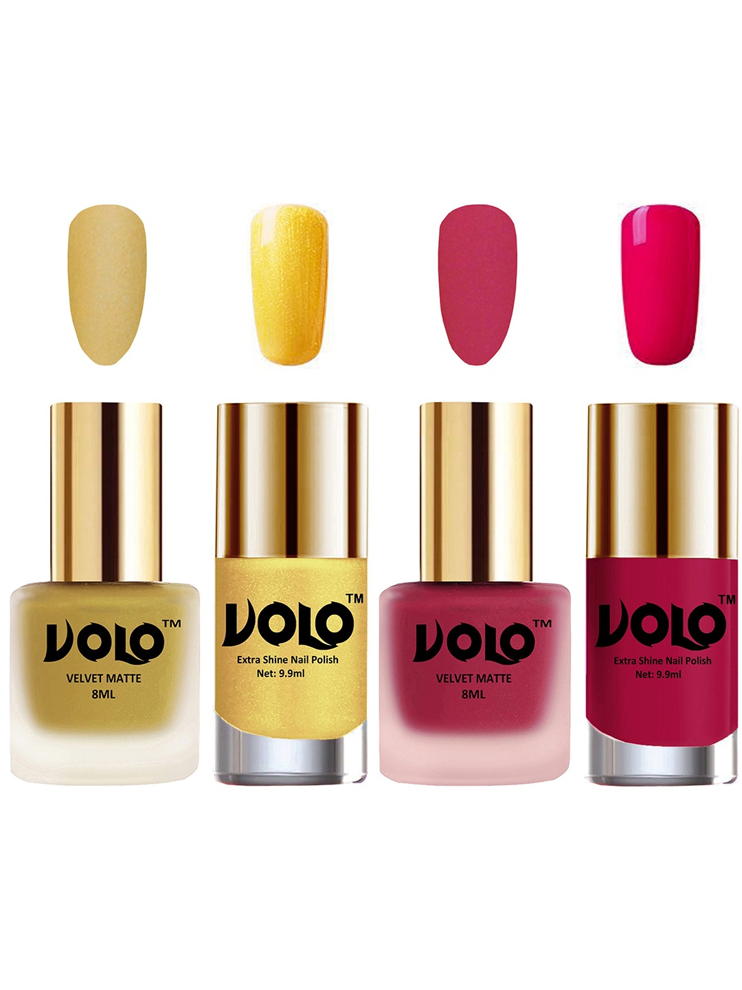 

VOLO Set Of 4 Velvet Matte & Extra Shine Nail Polish-8 ml & 9.9 ml Each Shade 32-43-59-53, Multi