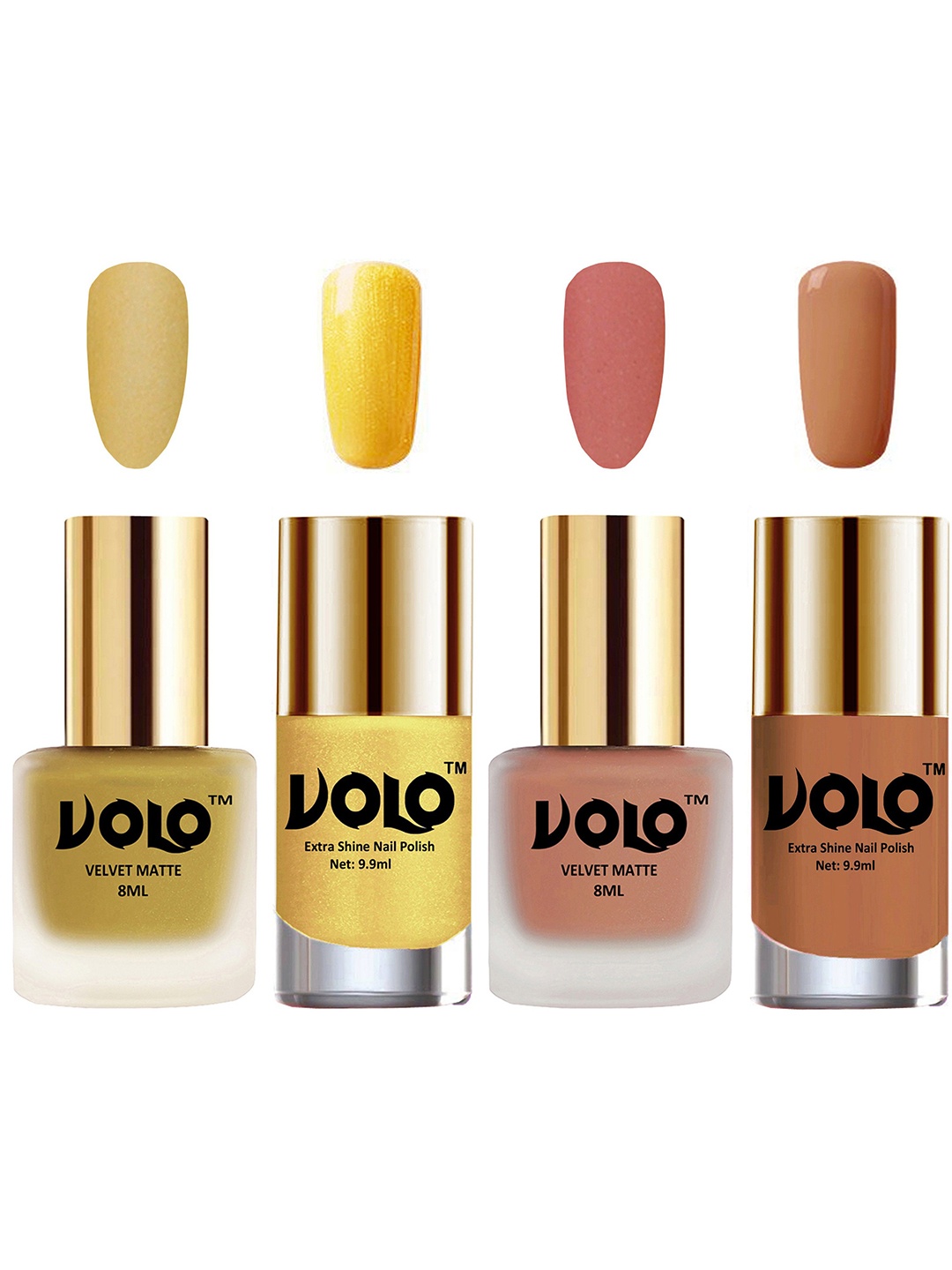 

VOLO Set Of 4 Velvet Matte & Extra Shine Nail Polish - 8 ml Each - 32 - 38 - 59 - 64, Yellow