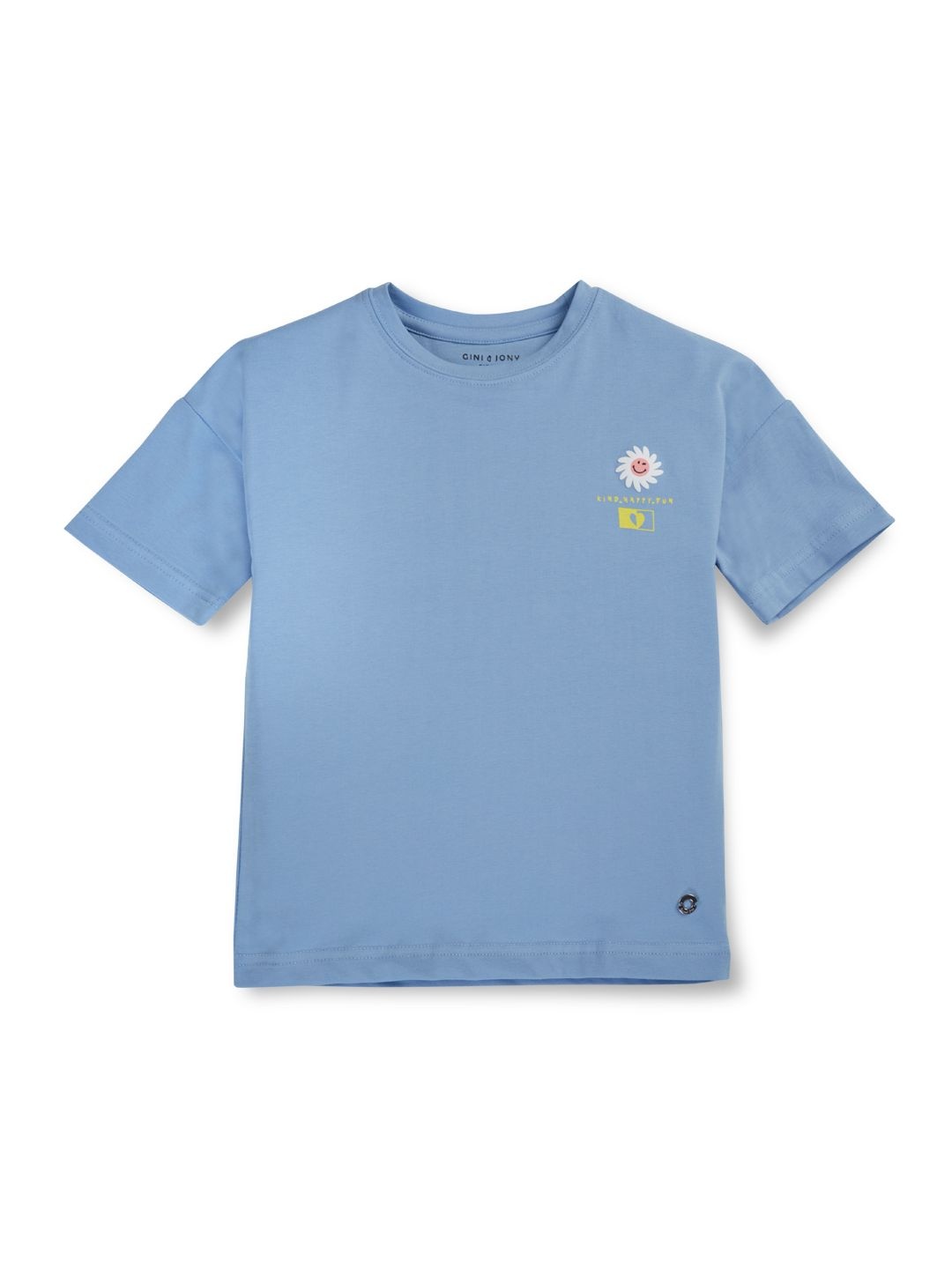 

Gini and Jony Girls Floral Printed Round Neck Cotton T-Shirts, Blue
