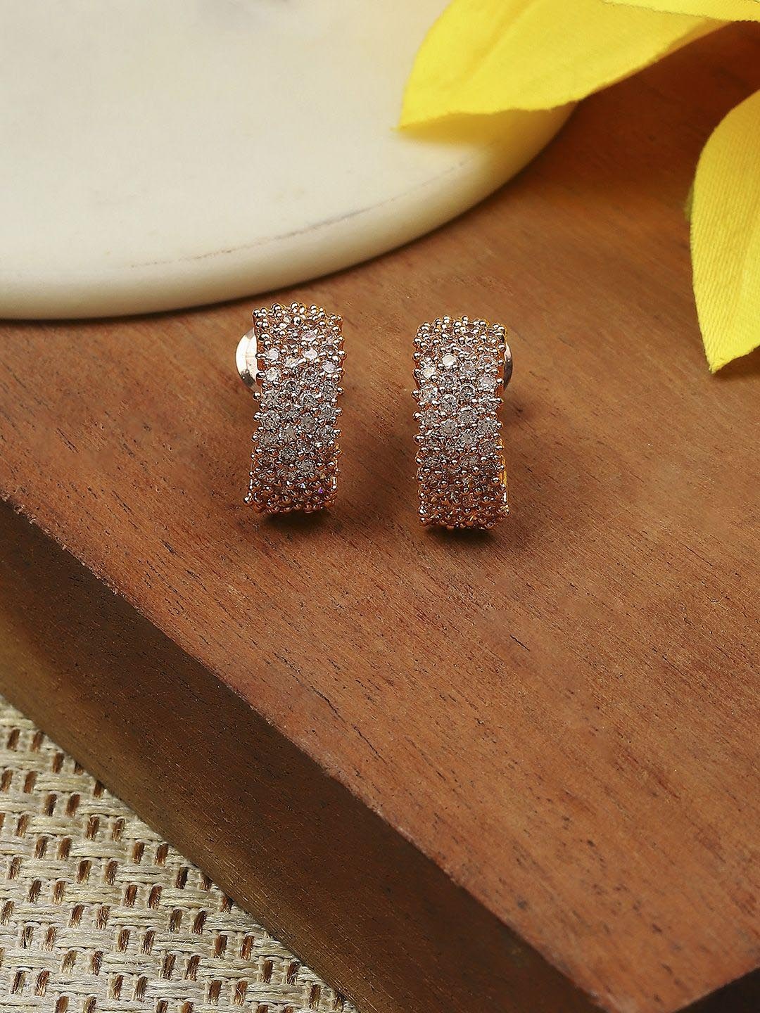 

Biba Rose Gold-Plated Stone Studded Contemporary Hoop Earrings