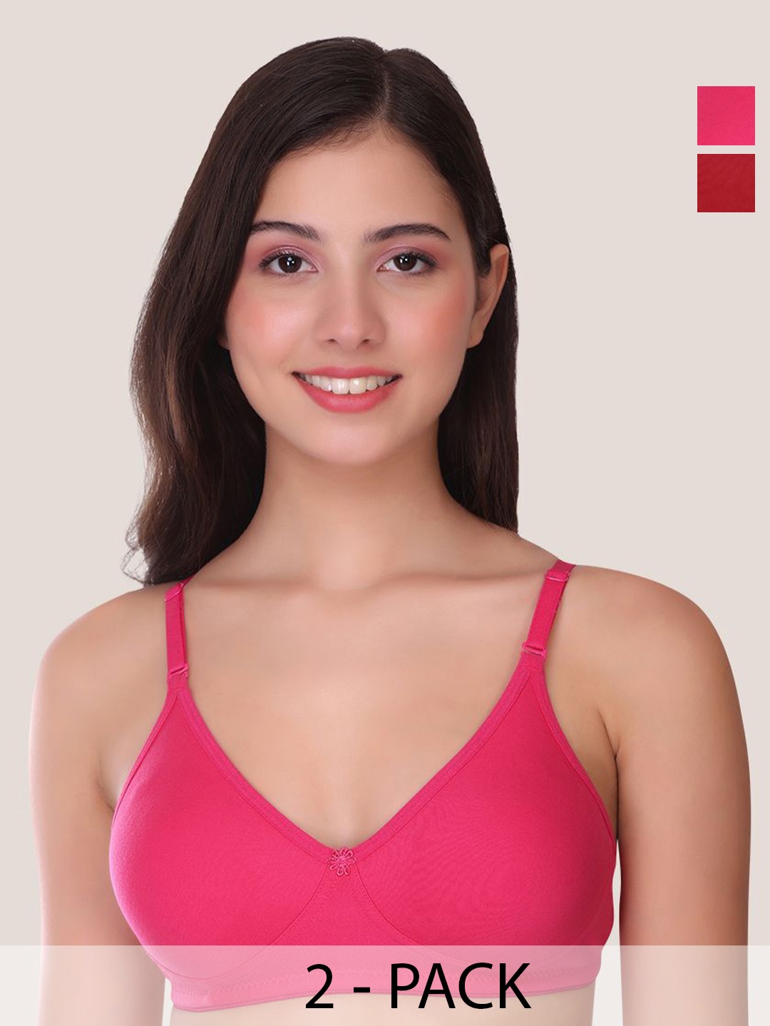 

POOJA RAGENEE Women Pack of 2 Full Coverage Non-Wired & Non Padded Bra, Pink