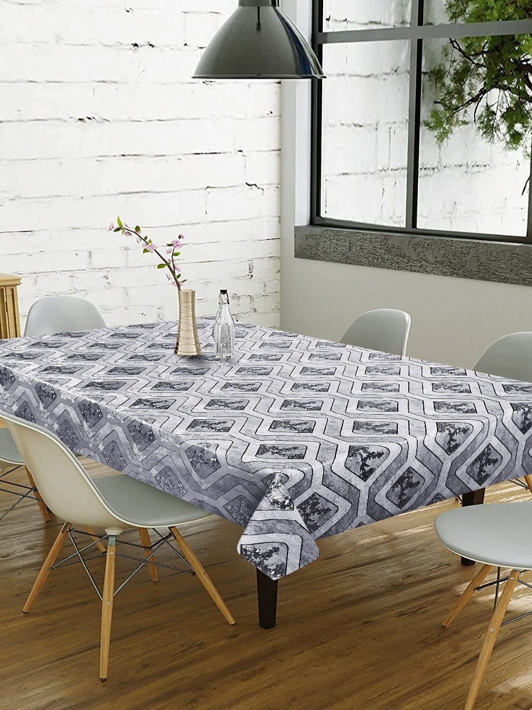 

Dakshya Industries Grey & White Floral Printed Waterproof 6-Seater Table Cover