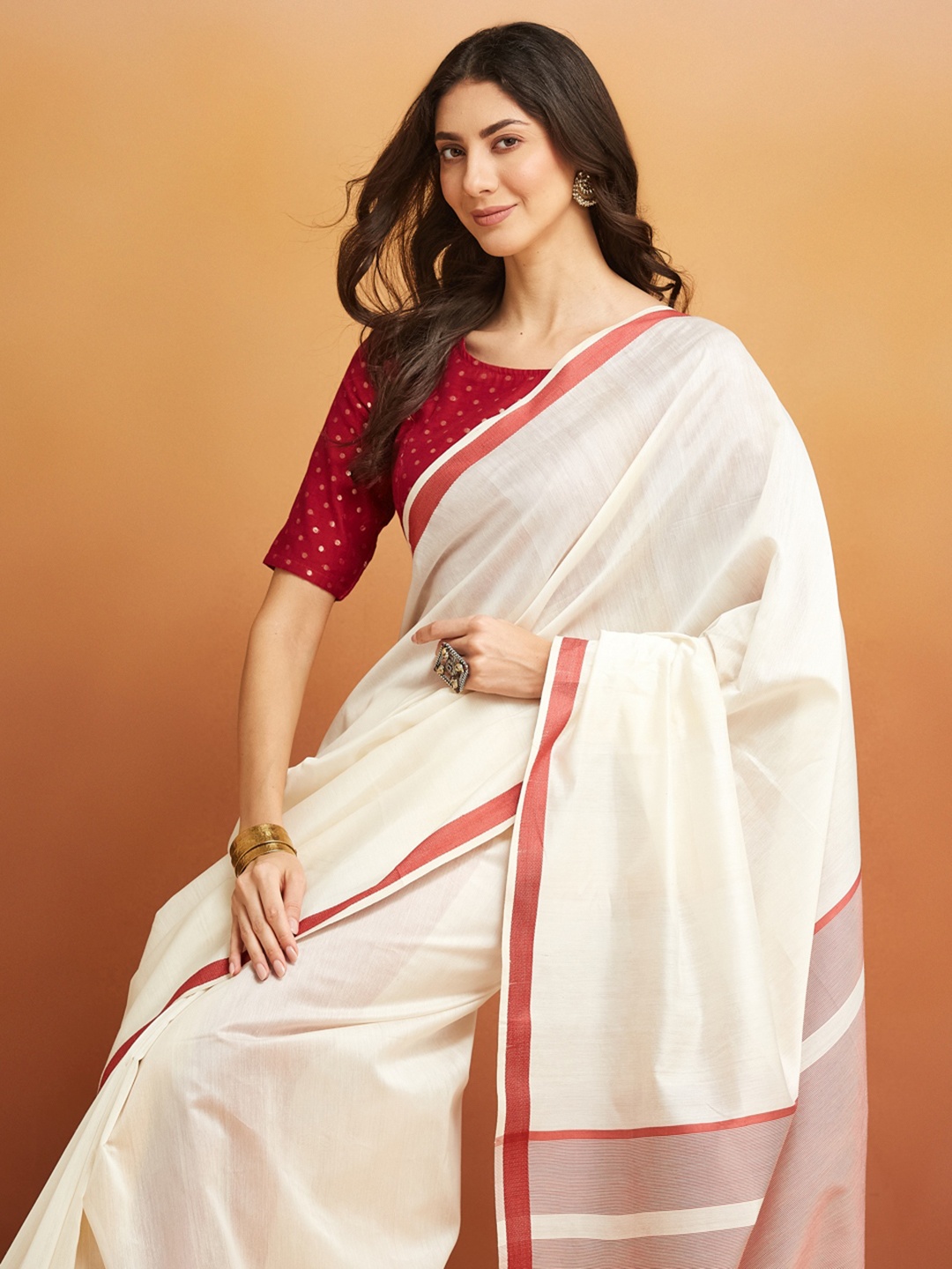 

Fabindia Cotton Silk Maheshwari Saree, Off white