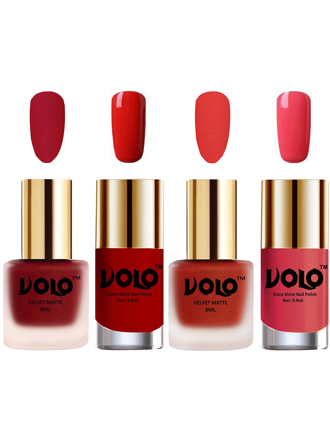 

VOLO Set Of 4 Velvet Matte & Extra Shine Nail Polish - 8 ml Each & 9ml Each-36-44-38-56, Multi