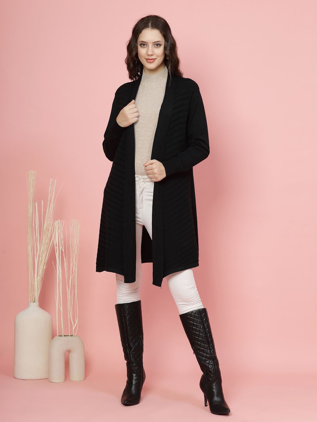 

Mafadeny Women Front Open Longline Shrug, Black