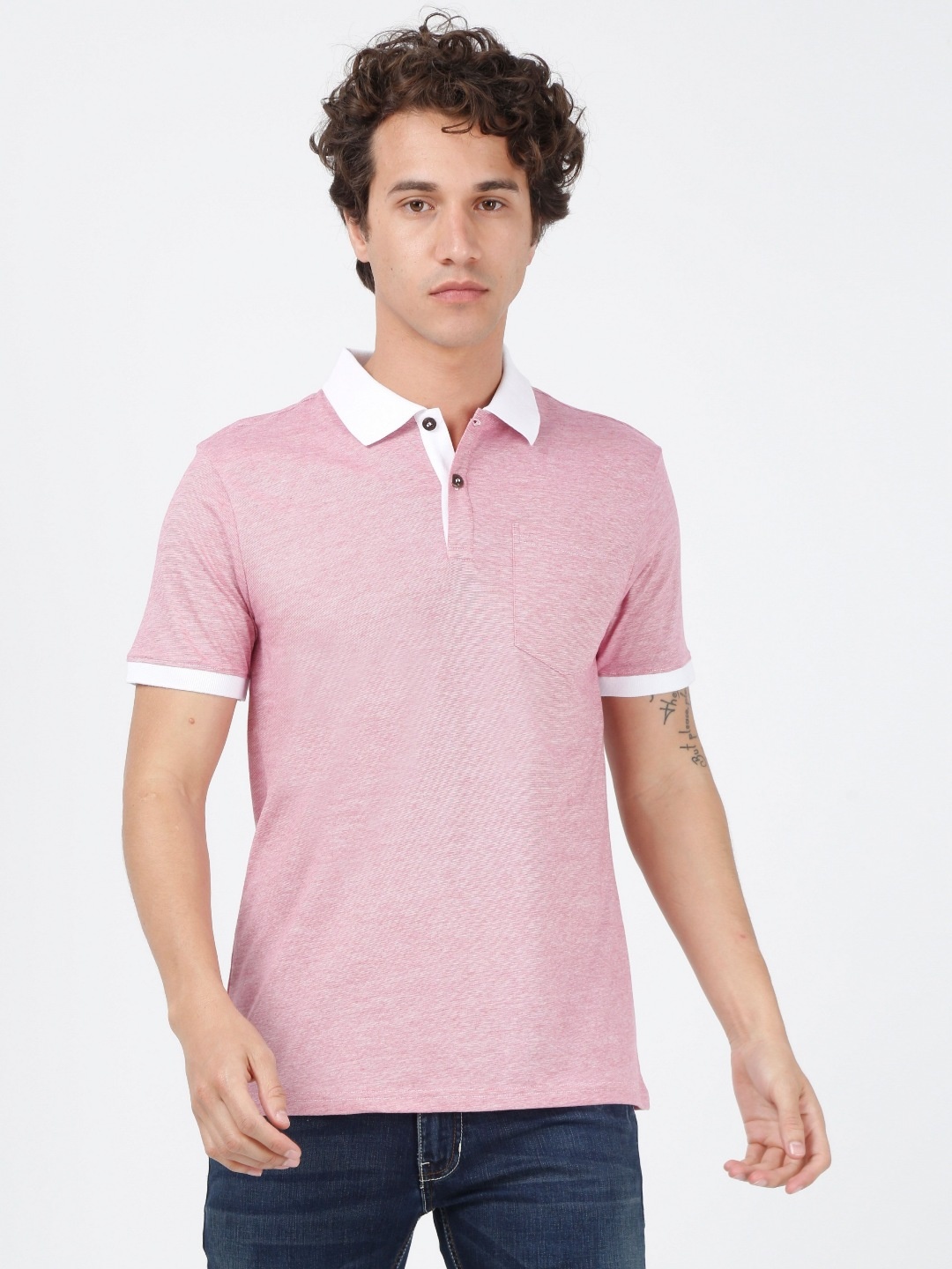 

ECOLINE Clothing Men Antimicrobial Solid Polo Collar Organic Cotton T-shirt, Pink