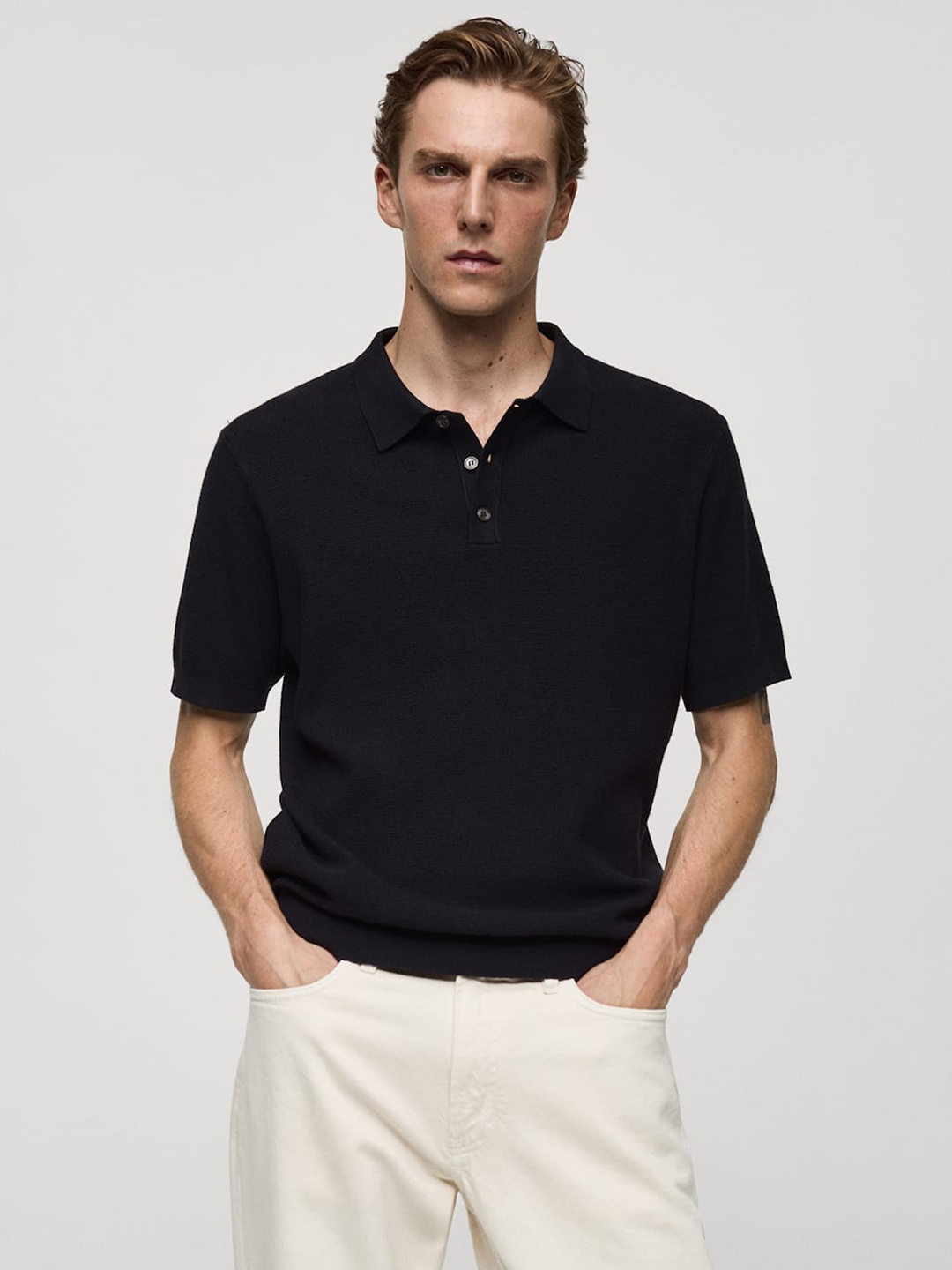 

MANGO MAN Polo Collar T-shirt, Black