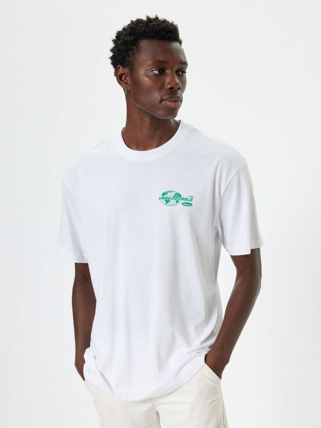 

Koton Men Typography Printed Round Neck Cotton Oversized T-shirt, White
