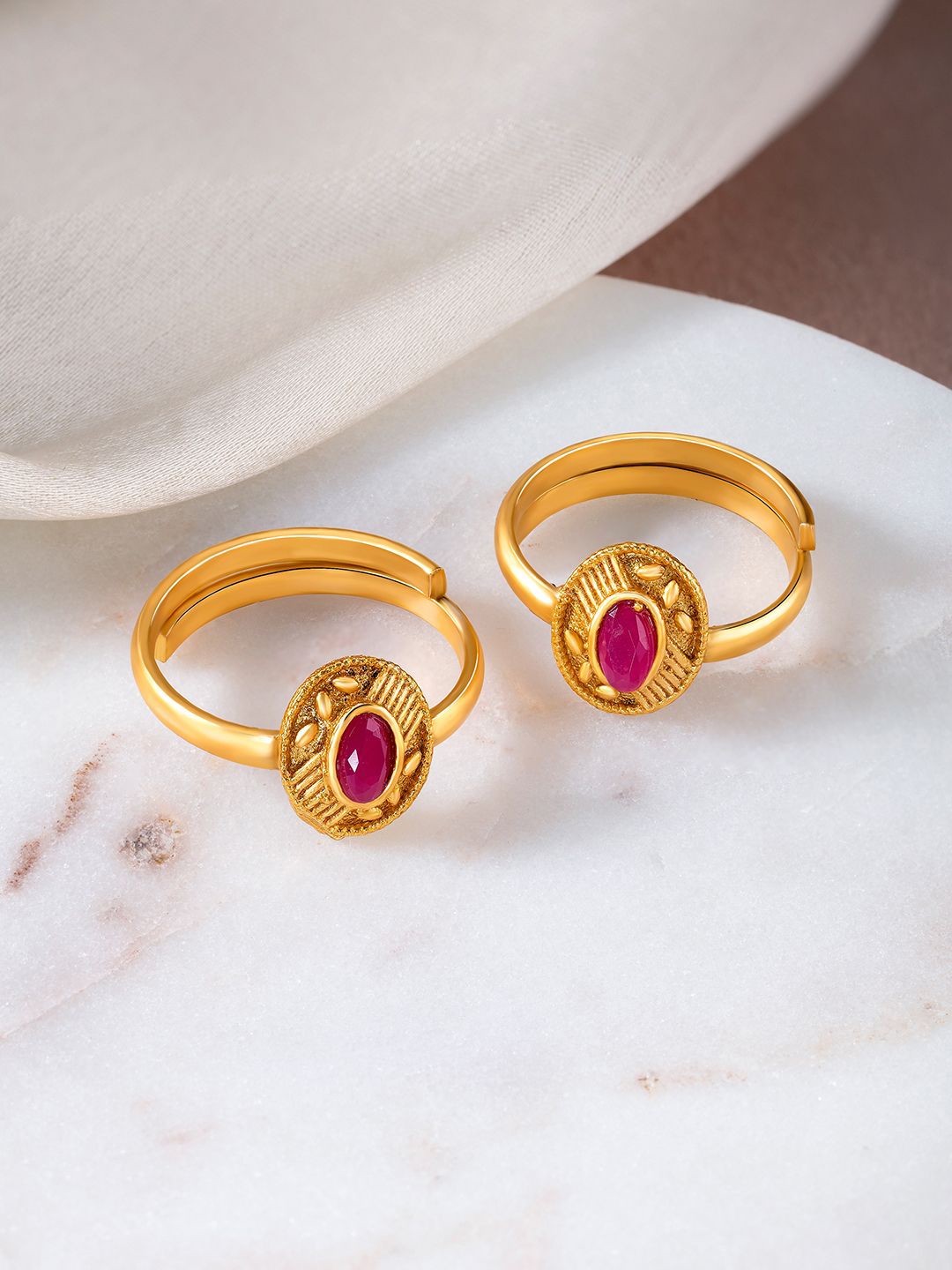 

Peora Gold-Plated Stone Studded Floral Adjustable Toe Rings