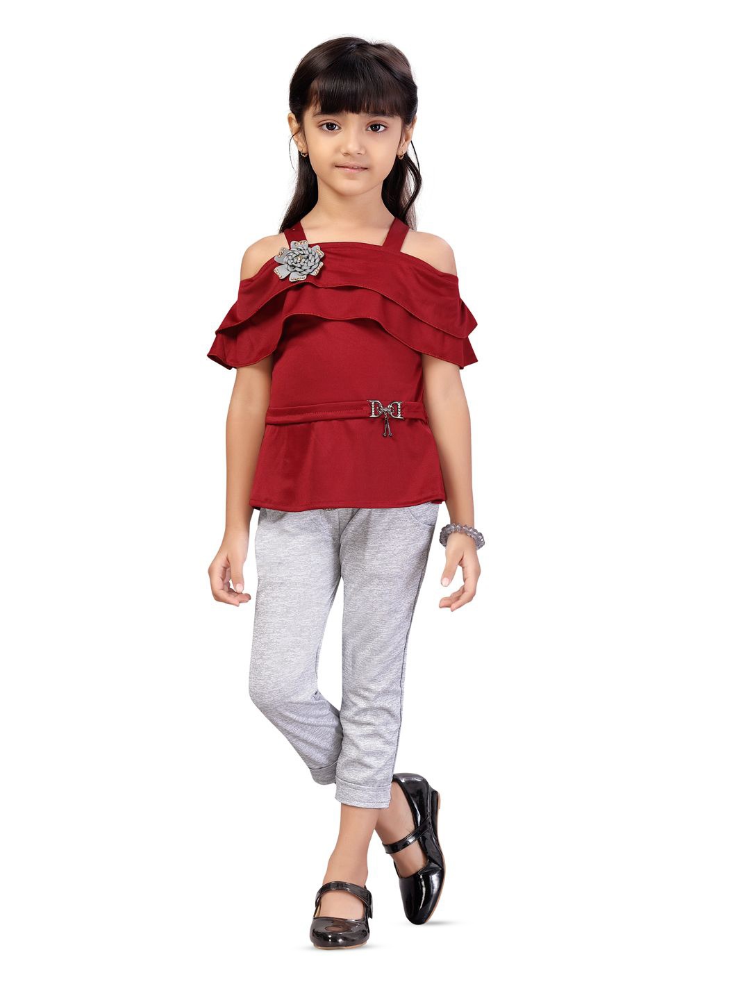 

BAESD Girls Short Sleeves Slip-On Clothing Set, Maroon