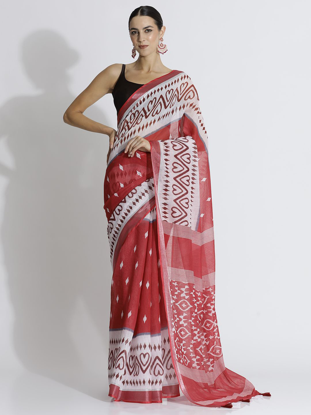 

Jaipur Kurti Tie and Dye Pure Linen Designer Saree, Maroon