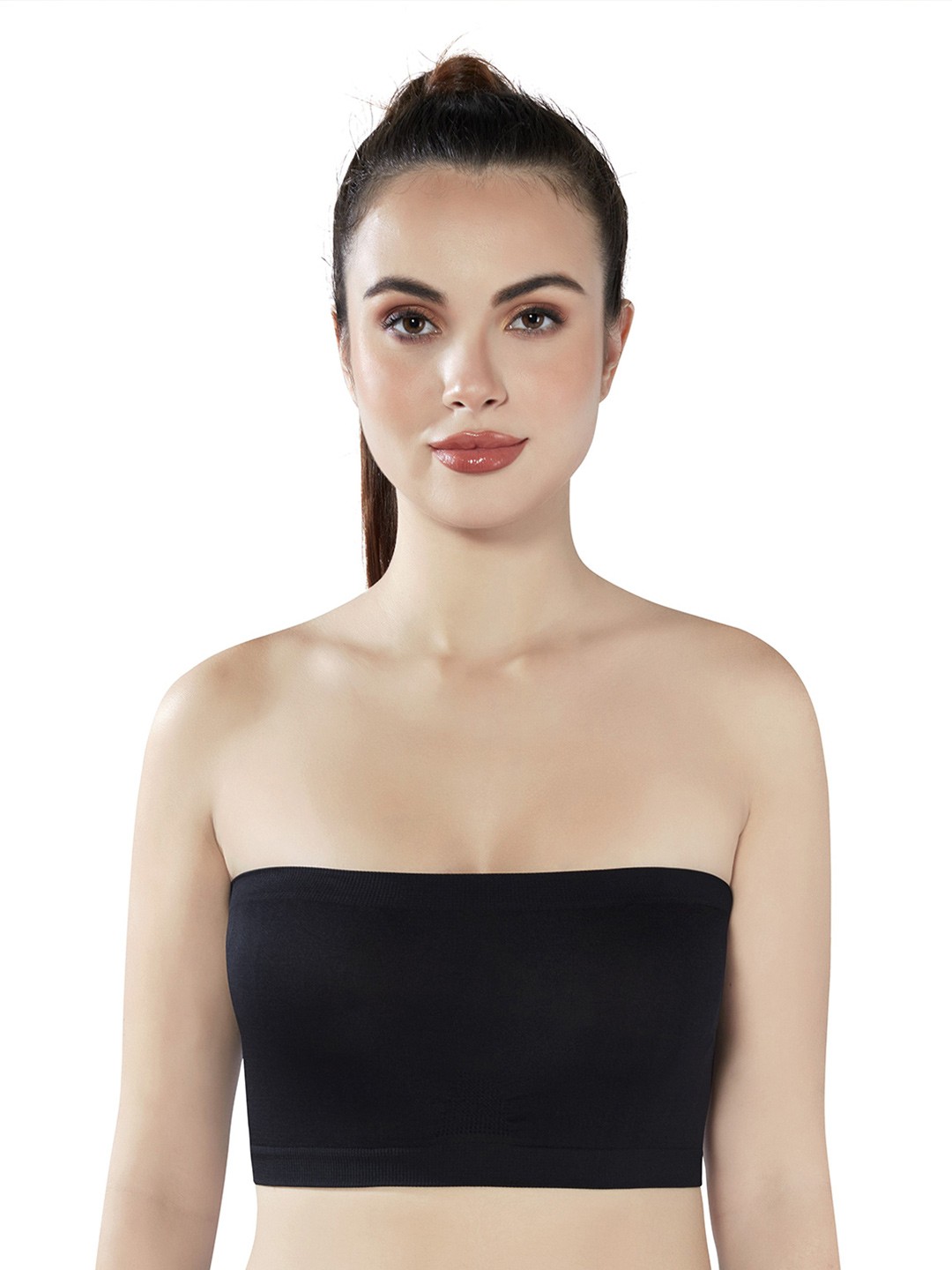 

PLUMBURY Women Non padded Seamless Bandeau Tube Bra, Black