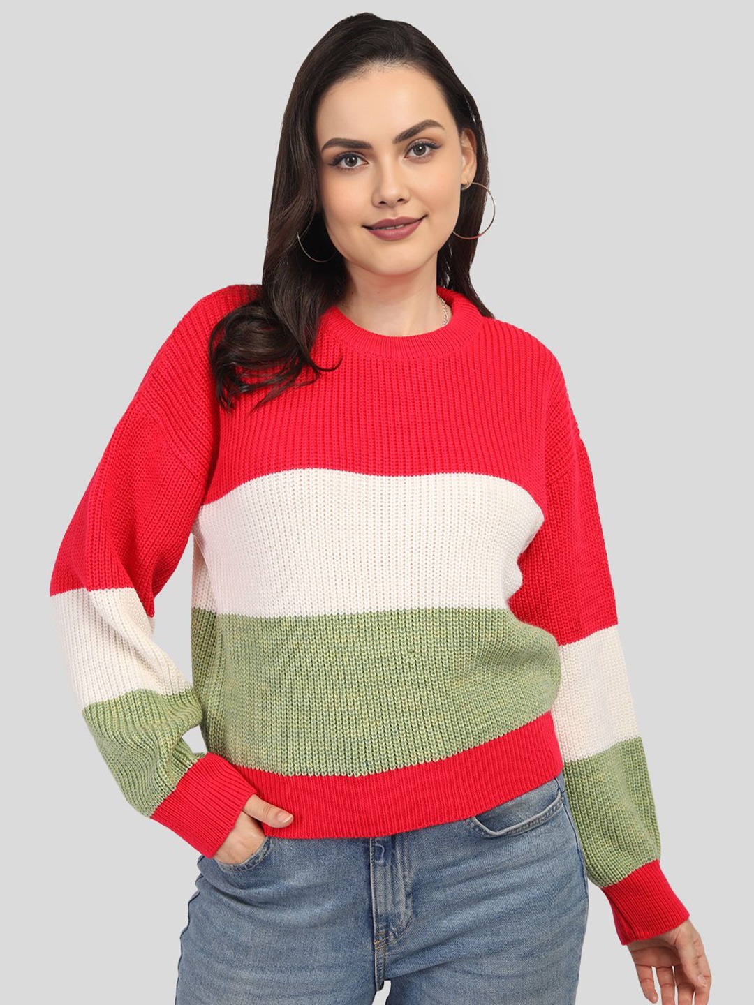 

The Roadster Lifestyle Co Colorblocked Pullover Sweaters, Red