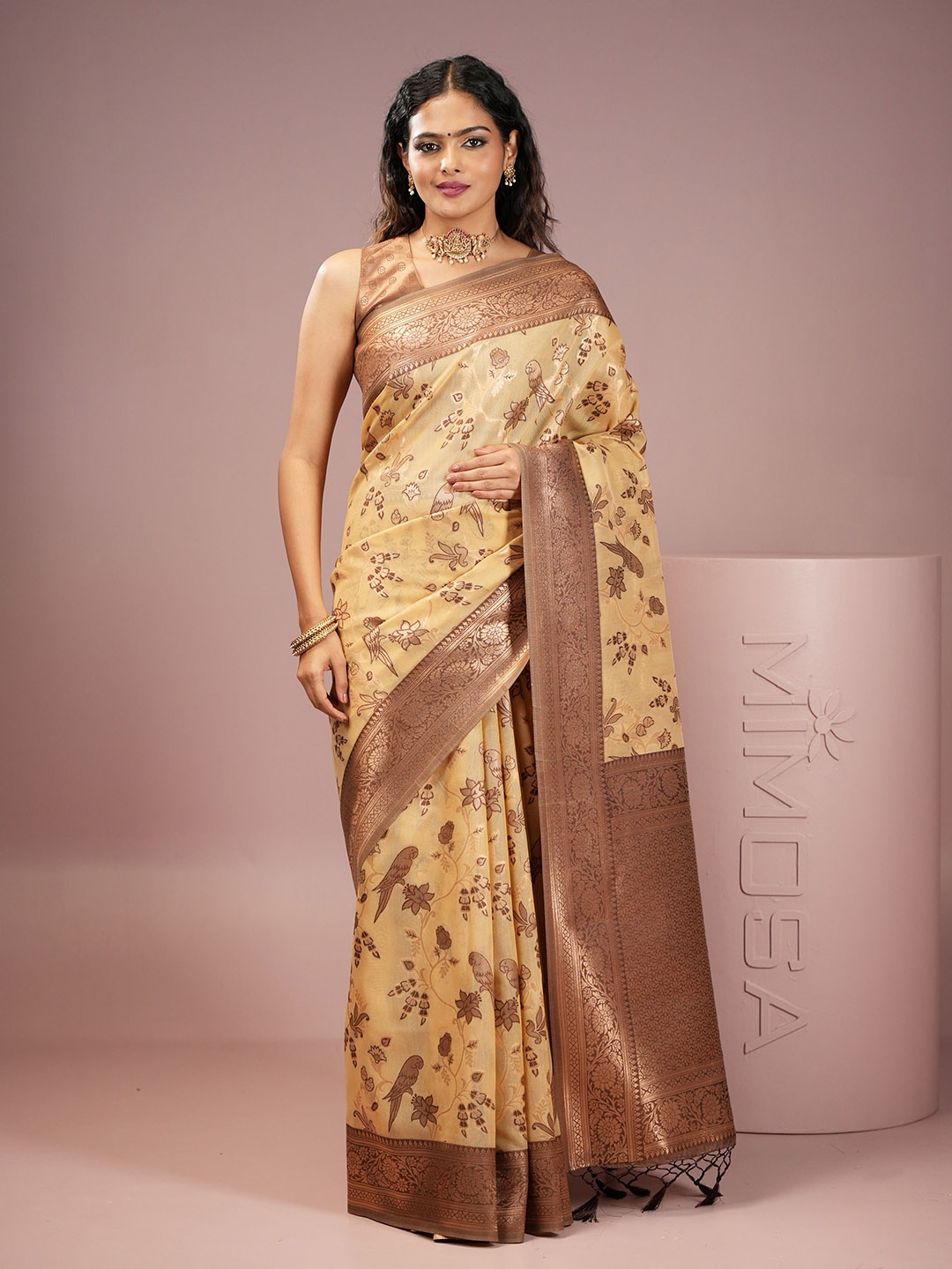 

MIMOSA Woven Design Zari Banarasi Saree, Tan