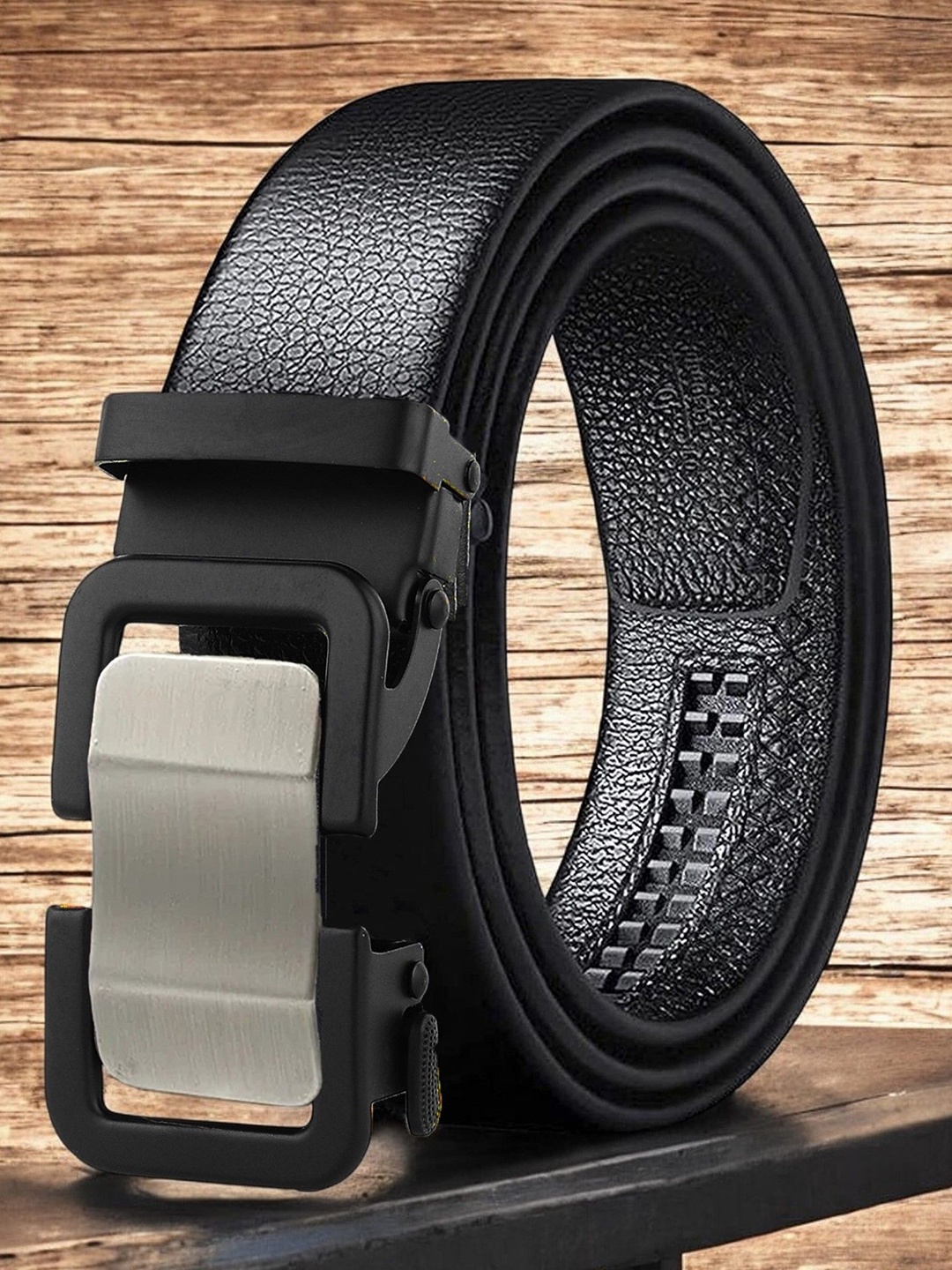 

The Roadster Lifestyle Co. Men Textured Slider Buckle Casual Belt, Black